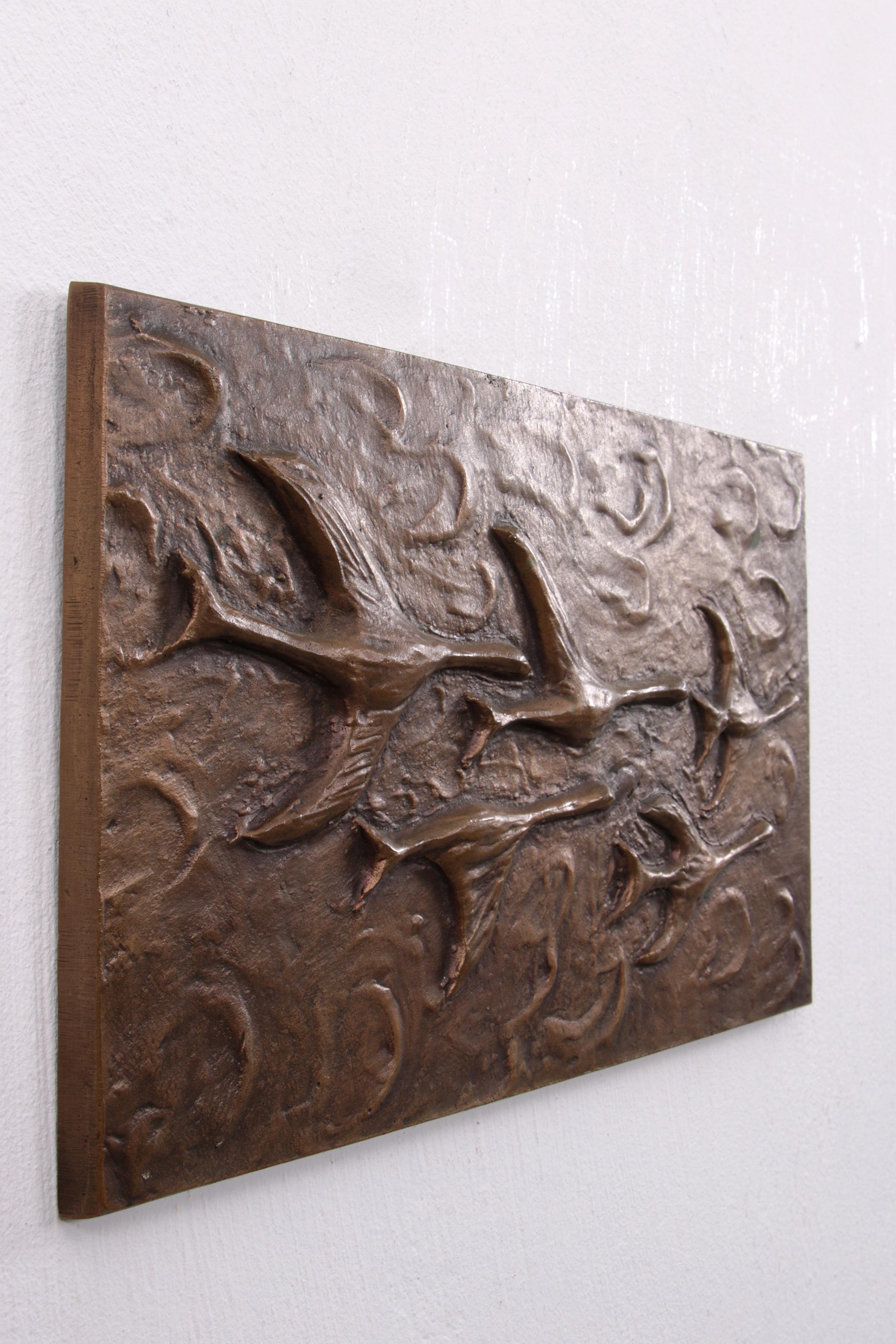 Mid-20th Century Copper Wall Decoration Flying Birds, 1960 For Sale