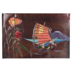 Used Copper Wall Decoration with Enamel Boats, 1960s