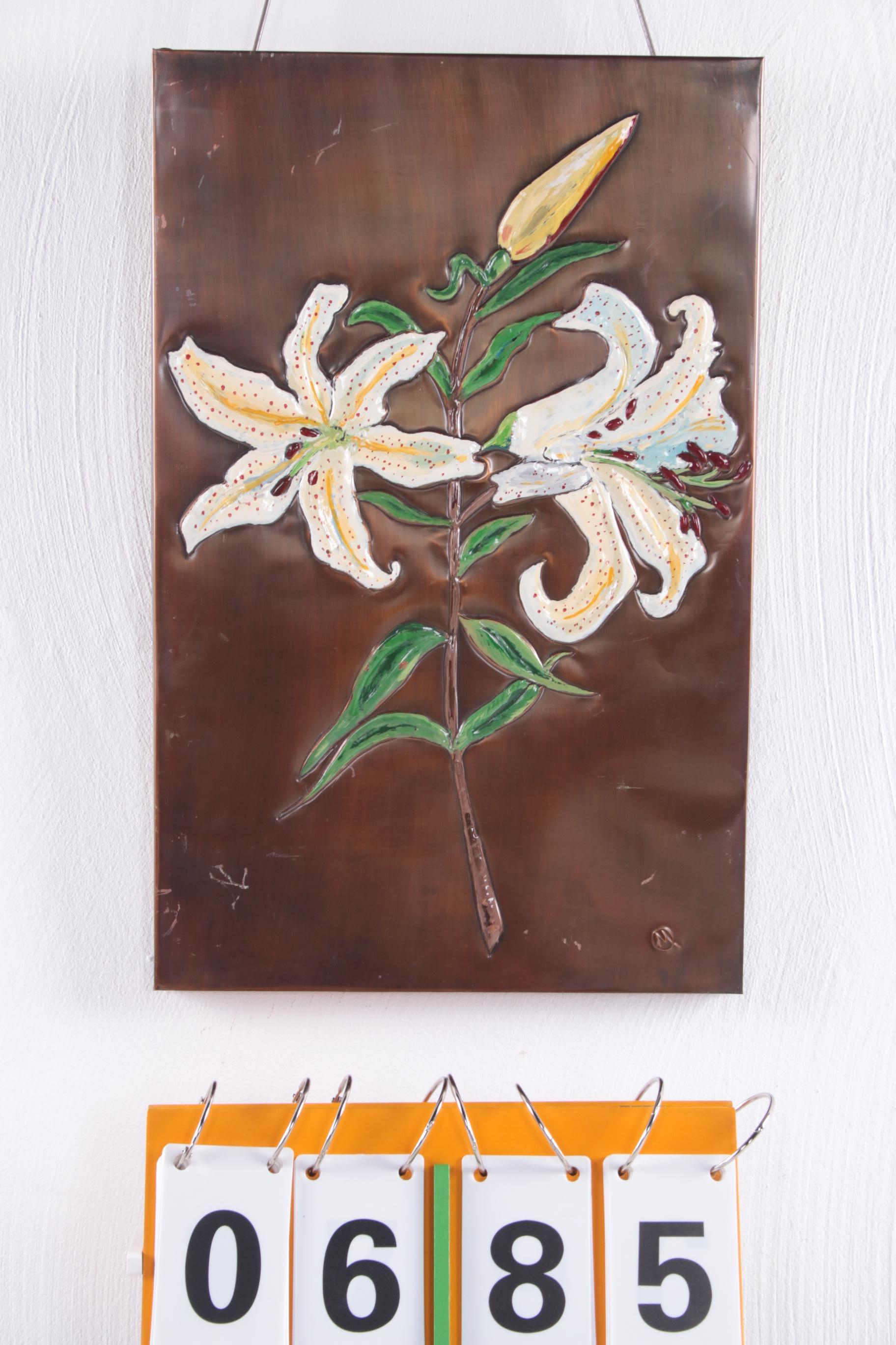 Copper Wall Decoration with Enamel Lilies, 1960s In Excellent Condition For Sale In Oostrum-Venray, NL