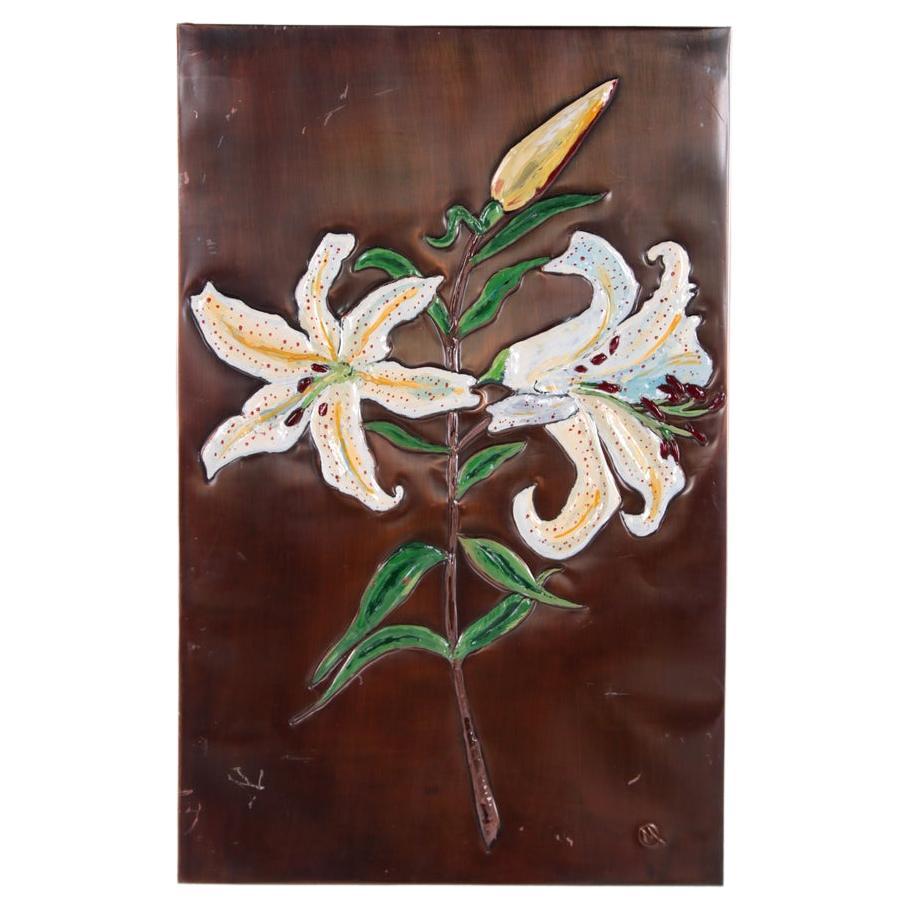Copper Wall Decoration with Enamel Lilies, 1960s For Sale