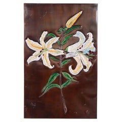 Vintage Copper Wall Decoration with Enamel Lilies, 1960s