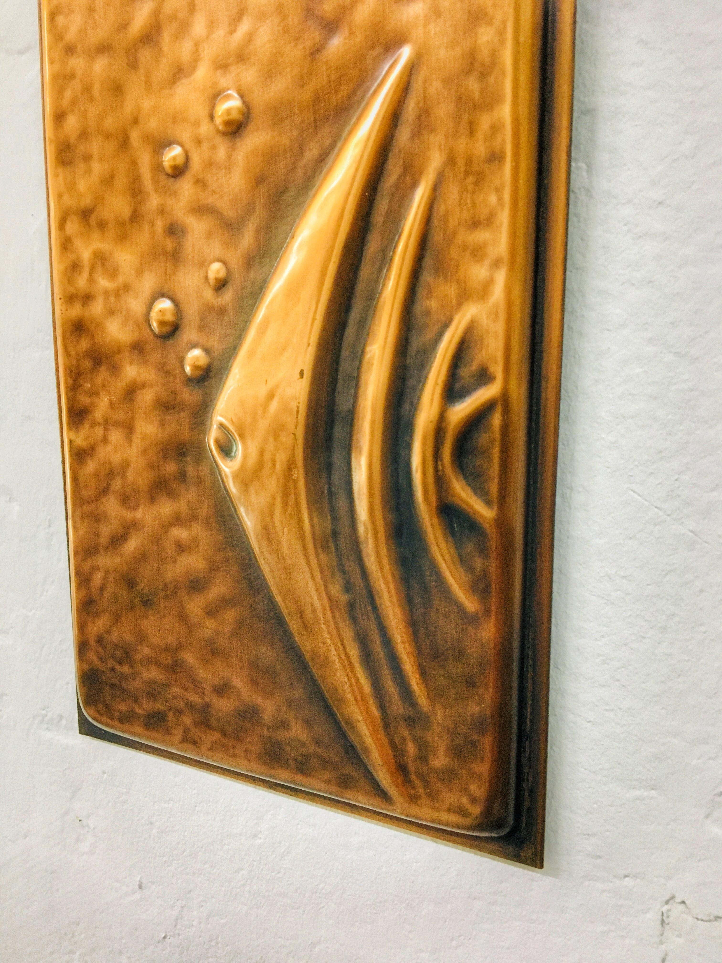 Mid-Century Modern Mid-Century Rectangular Copper Wall Plate with Sailfish 1960s