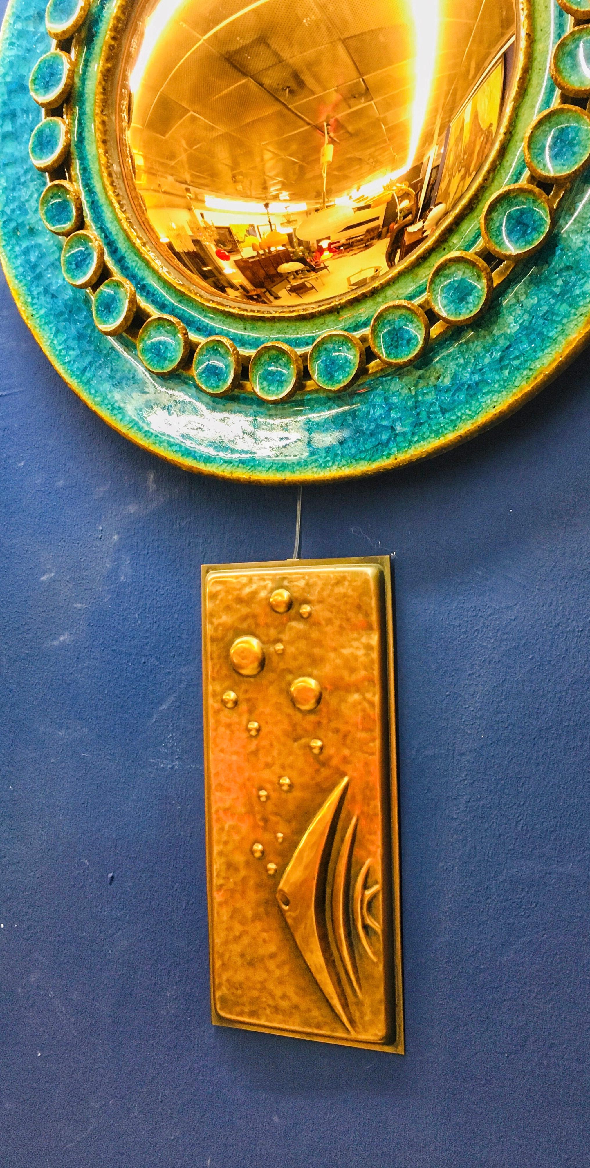 Mid-Century Rectangular Copper Wall Plate with Sailfish 1960s 1