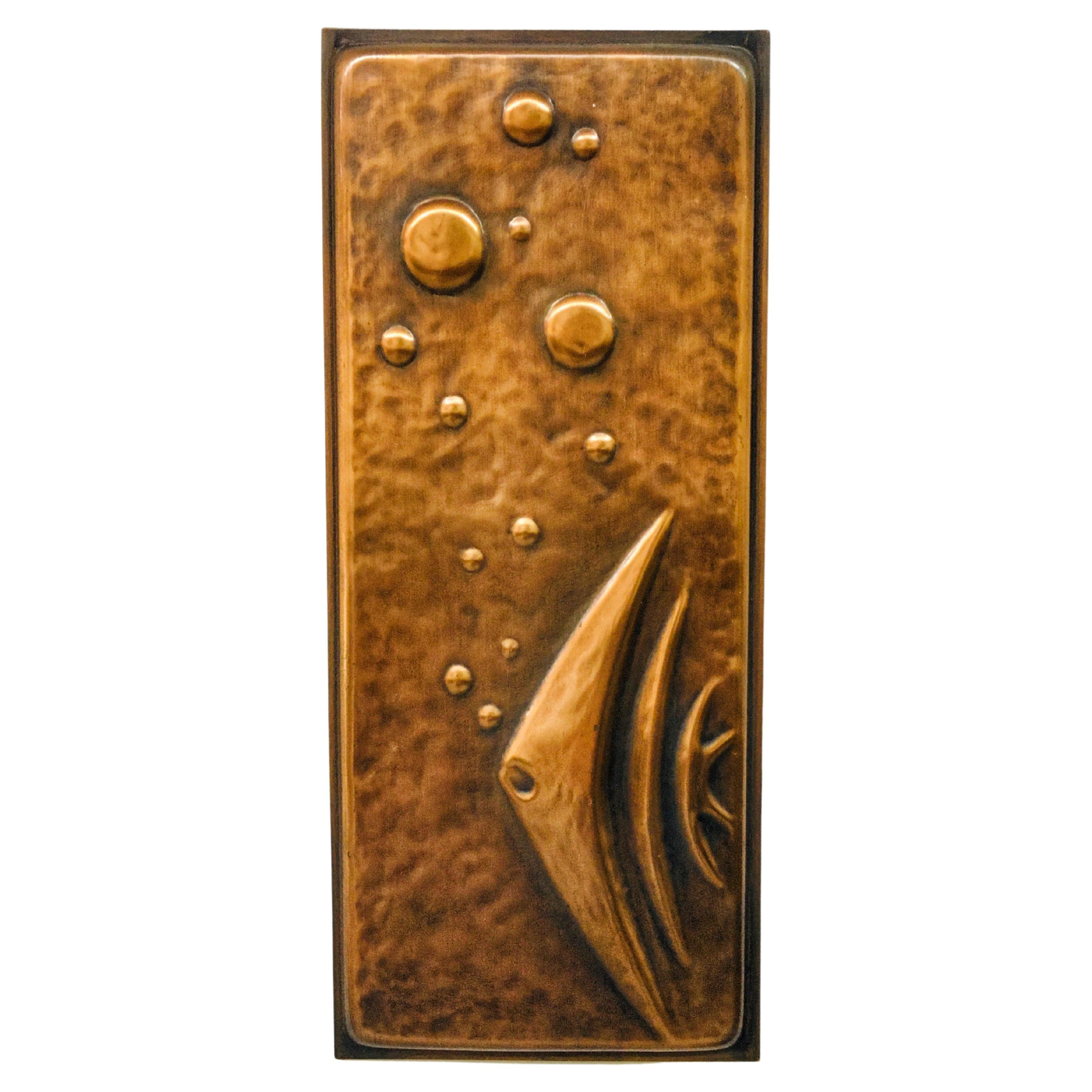 Mid-Century Rectangular Copper Wall Plate with Sailfish 1960s