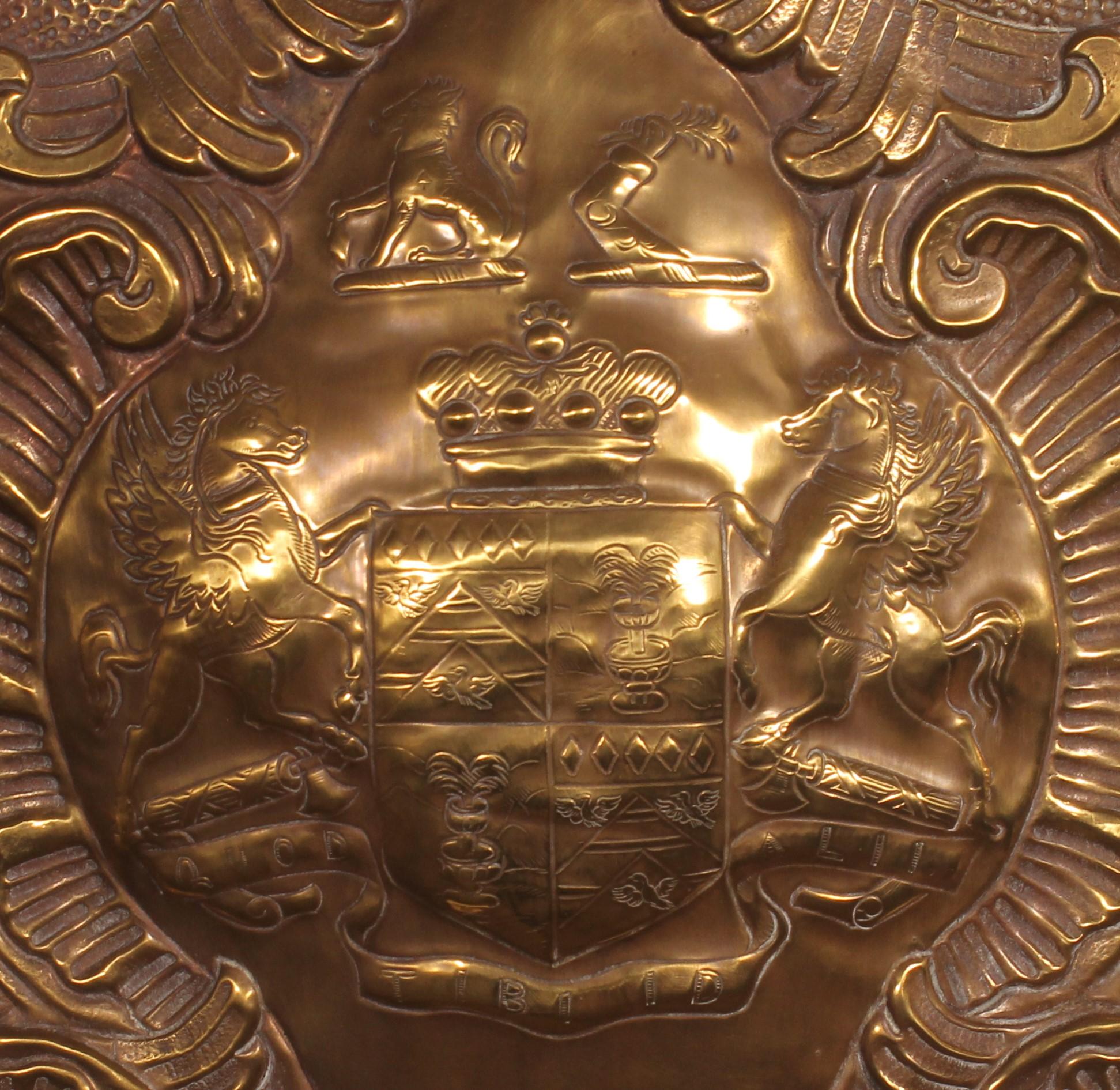 Victorian Copper Wall Panel with the Coat of Arms of English Family, 19th Century For Sale