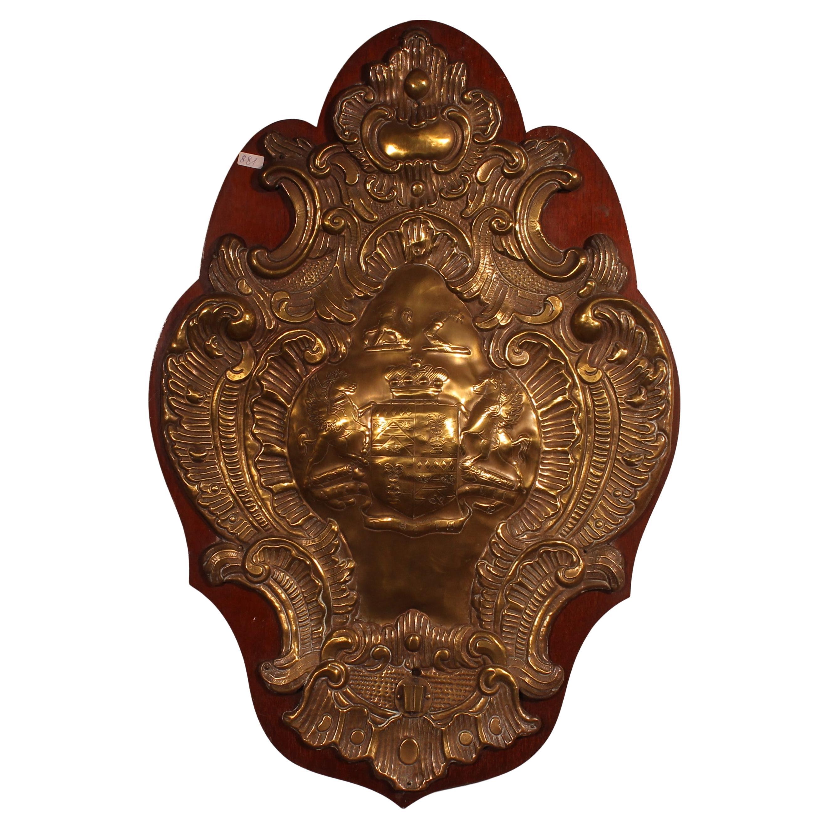 Copper Wall Panel with the Coat of Arms of English Family, 19th Century For Sale