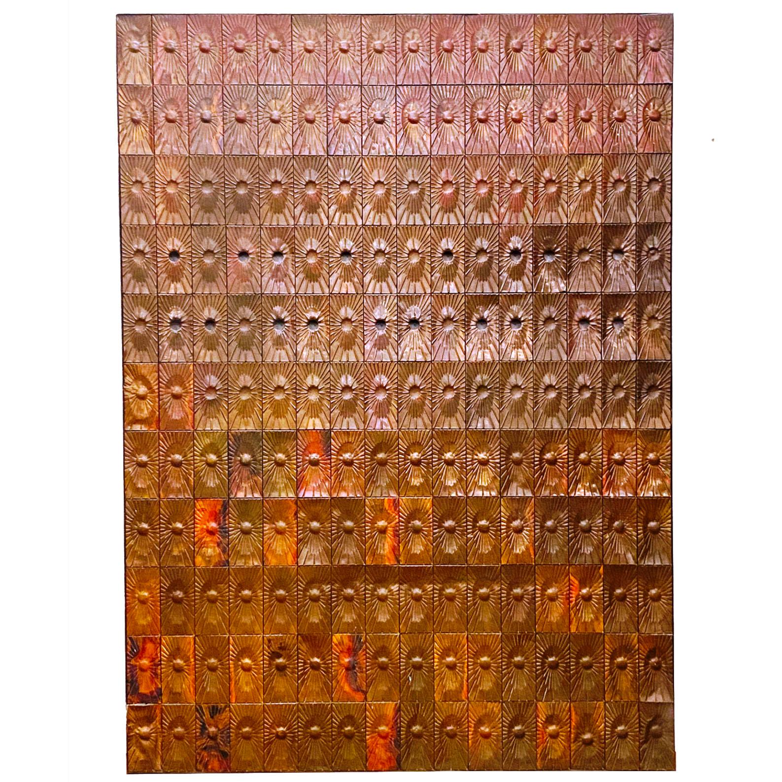 Copper Wall Panelling Cladding by Edit Oborzil, 1971 Art Object Panel For Sale 1