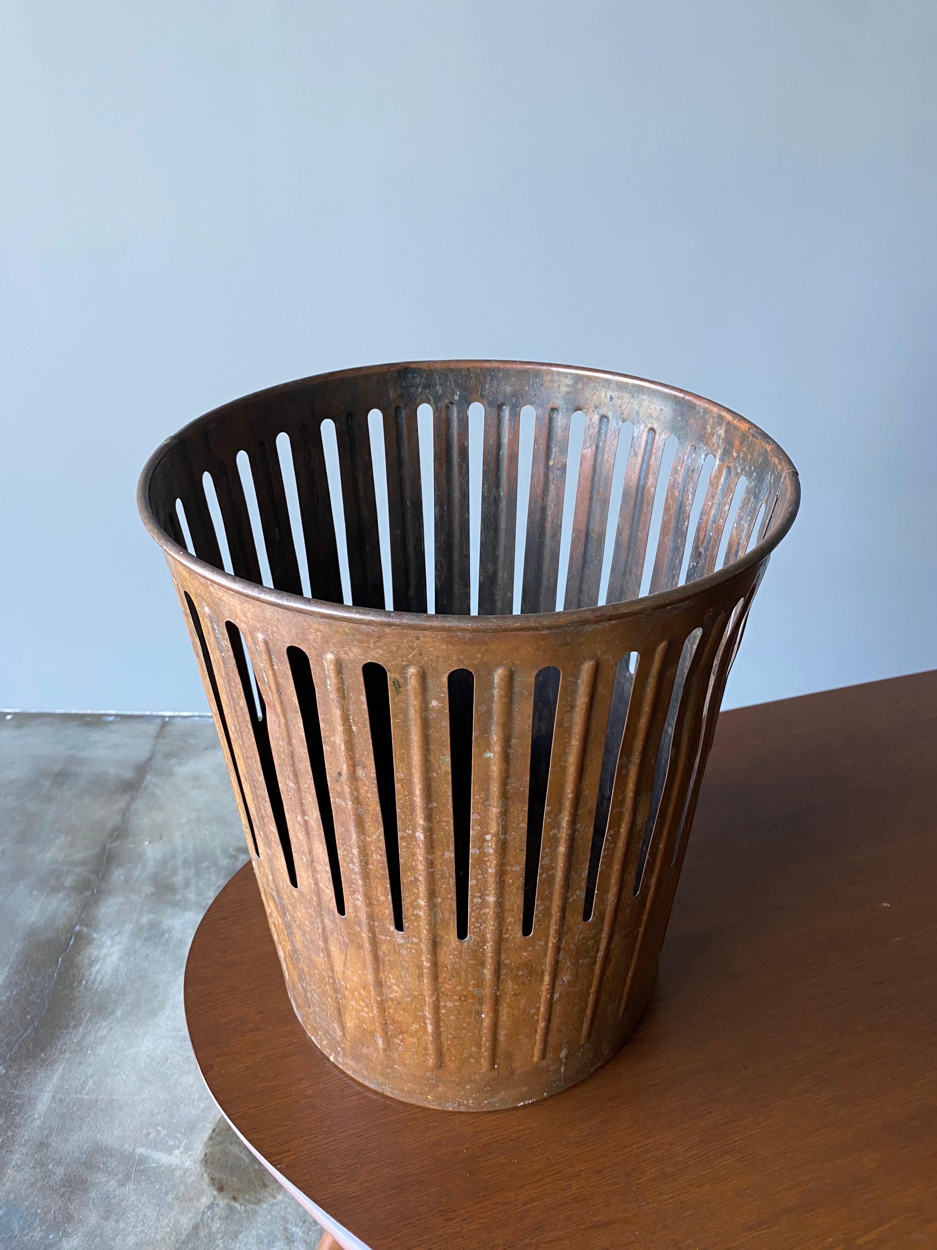 Mid-Century Modern Copper Waste Basket by Erie Art Metal Co., 1920's