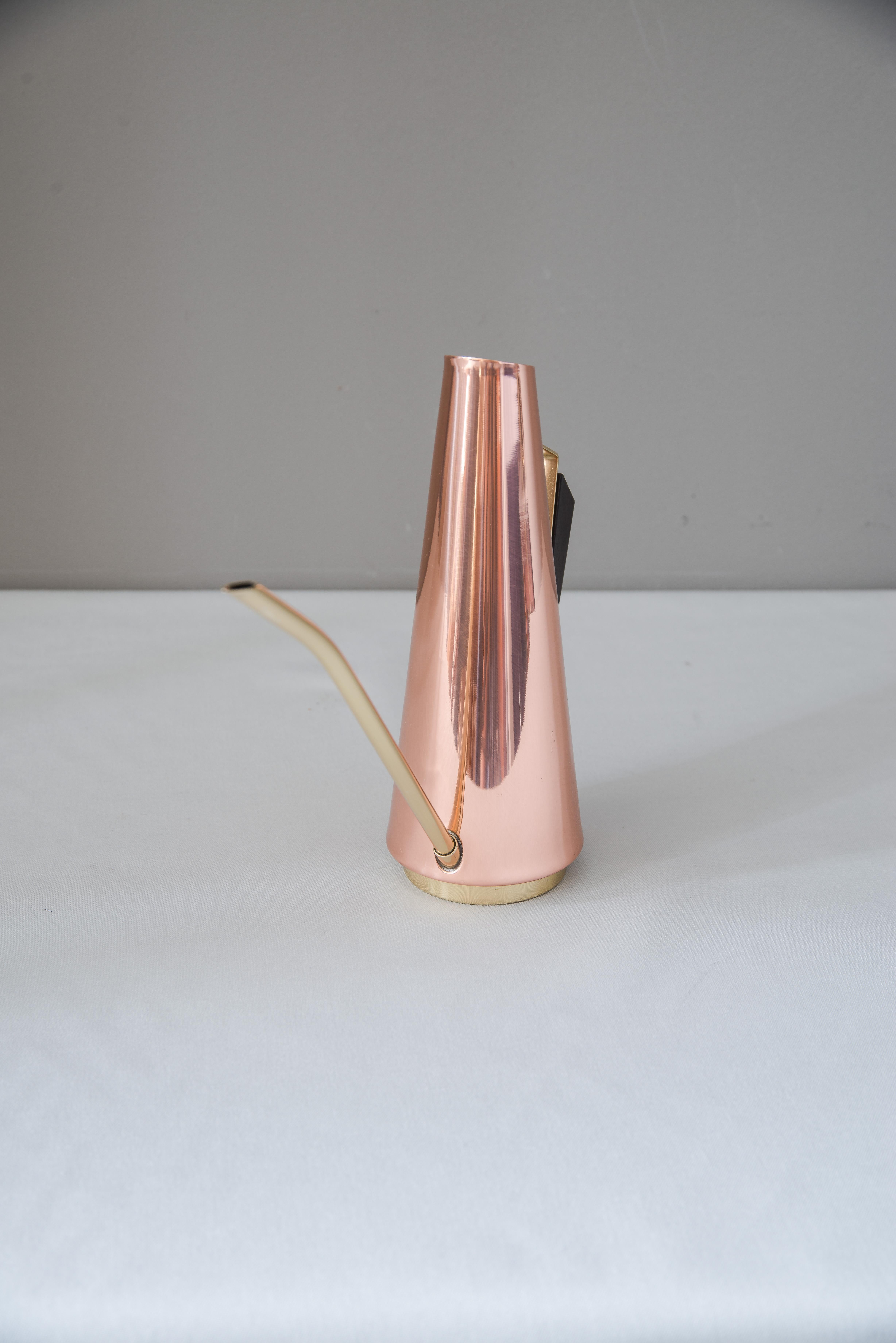 Mid-Century Modern Copper Watering Can with Wood Handle and Brass Parts, circa 1960s