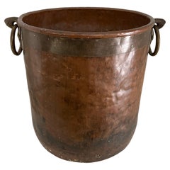 Copper Wood or Firepot Jardiniere Planter with Hand Wrought Handles