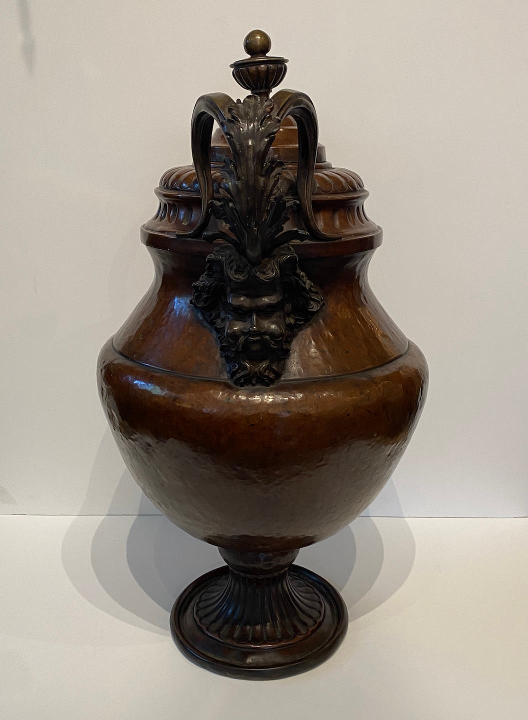 Baroque Coppered Covered Urn With Bronze Mounts For Sale