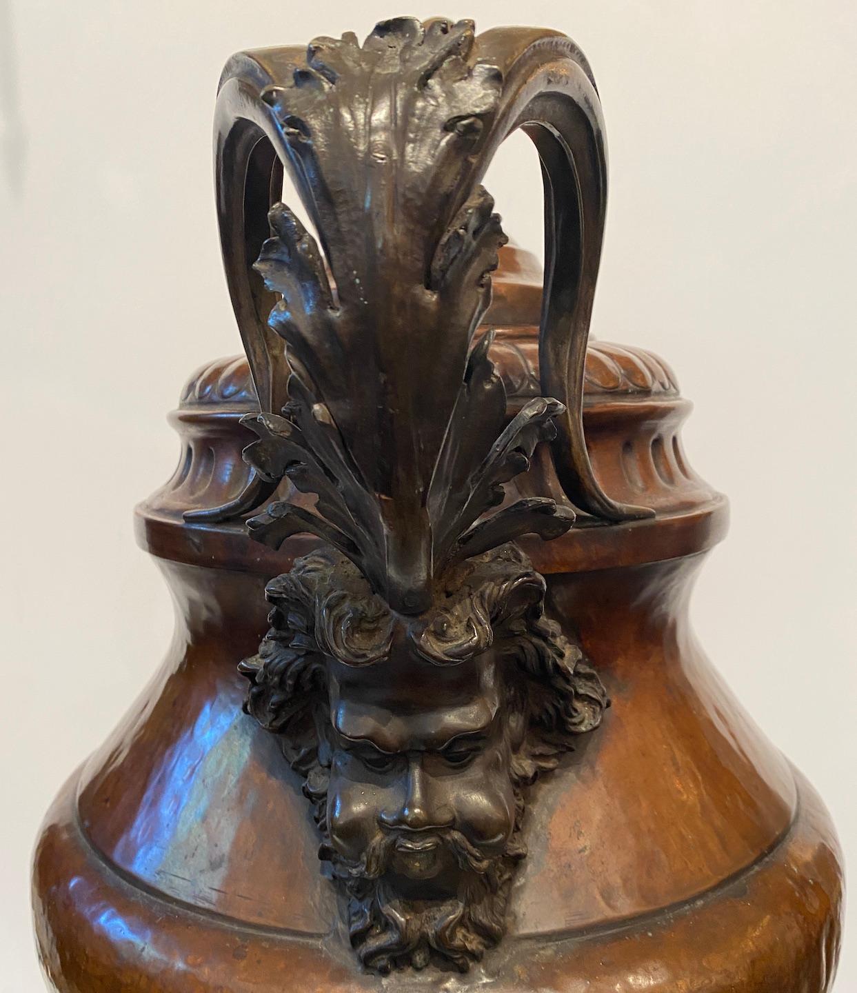 Coppered Covered Urn With Bronze Mounts In Good Condition For Sale In Newport Beach, CA