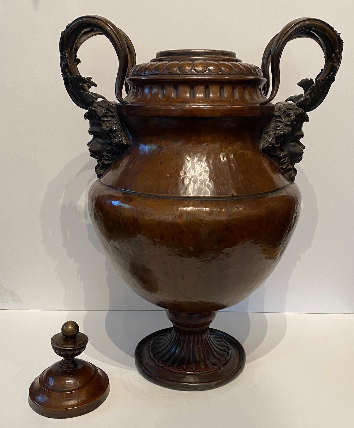 Early 19th Century Coppered Covered Urn With Bronze Mounts For Sale