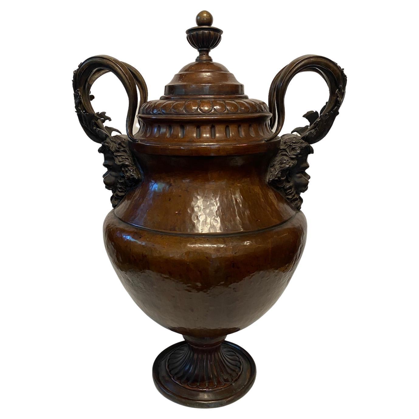 Coppered Covered Urn With Bronze Mounts For Sale