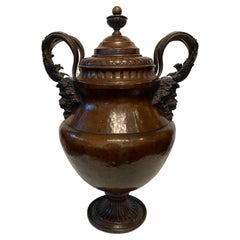 Antique Coppered Covered Urn With Bronze Mounts