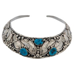 Copperhead Creek Vintage Sterling Silver Handmade Neck Torc with Three Blue