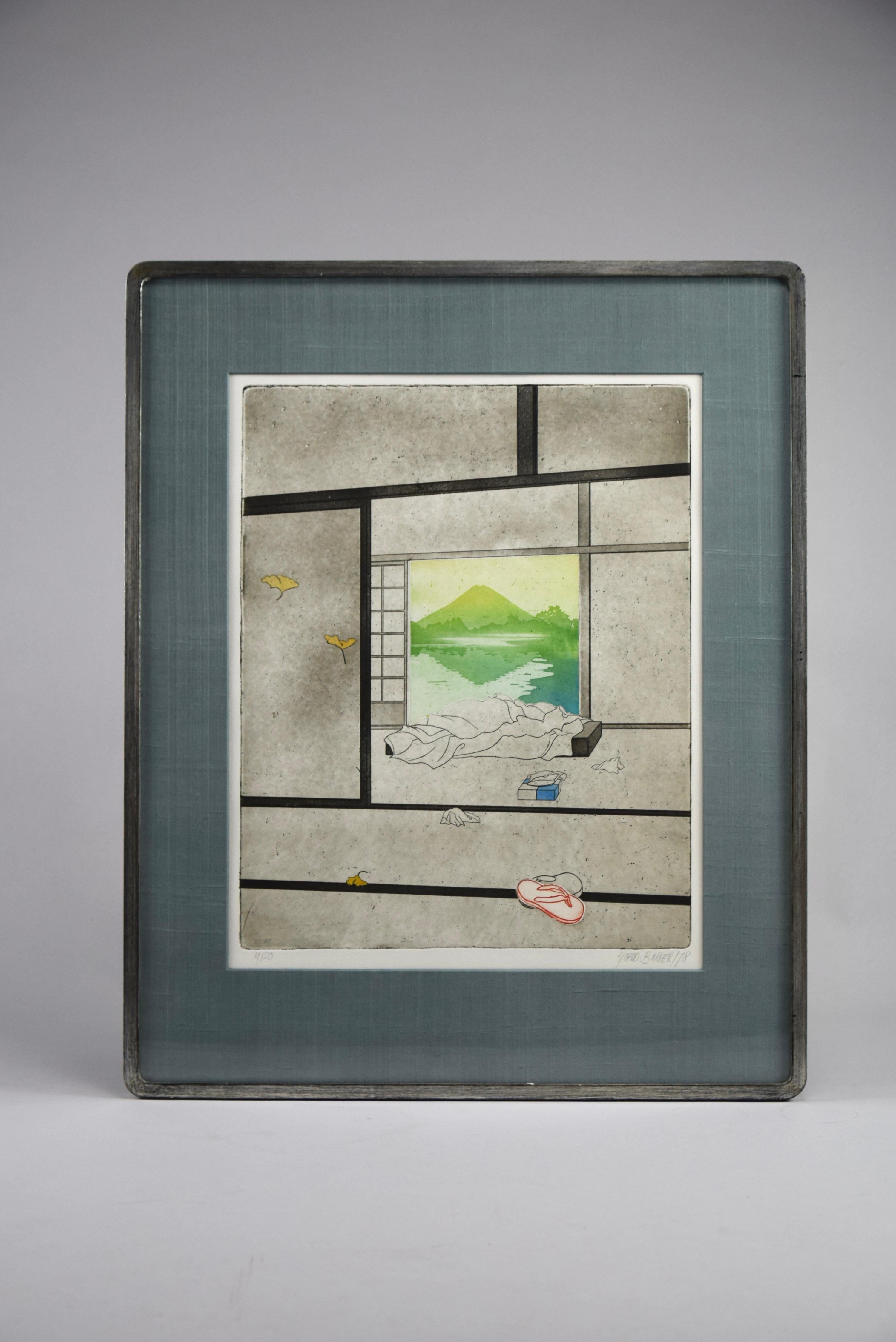 Buriné Plaque de cuivre gravée du mont Fuji par Sjoerd Bakker, 1978 en vente