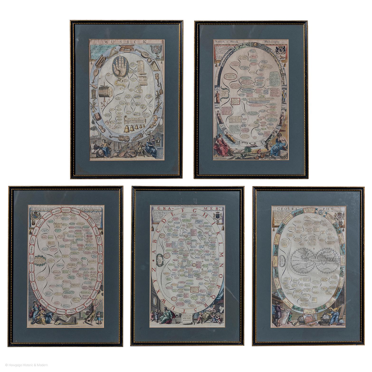 BLOME, Richard (d. 1705). 
A set of 5 framed plates from the first part of The gentlemans recreation in two parts : the first being an encyclopedy of the arts and sciences ... the second part treats of horsmanship, hawking, hunting, fowling,