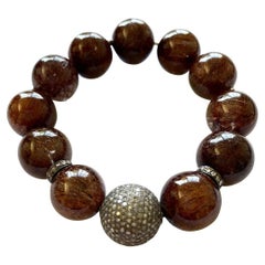 Coppery Brown Rutilated Quartz 275 Cts with Pave Diamond Ball Paradizia Bracelet