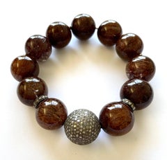 Coppery Brown Rutilated Quartz 275 cts with Pave Diamond Ball Paradizia Bracelet