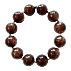 Bracelet Paradizia en quartz rutilé brun cuivré et boules en or jaune
