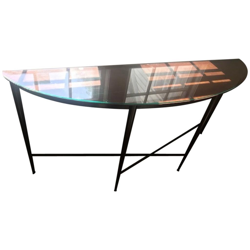 Coppery Steel Demilune Console with Optional Glass Top For Sale
