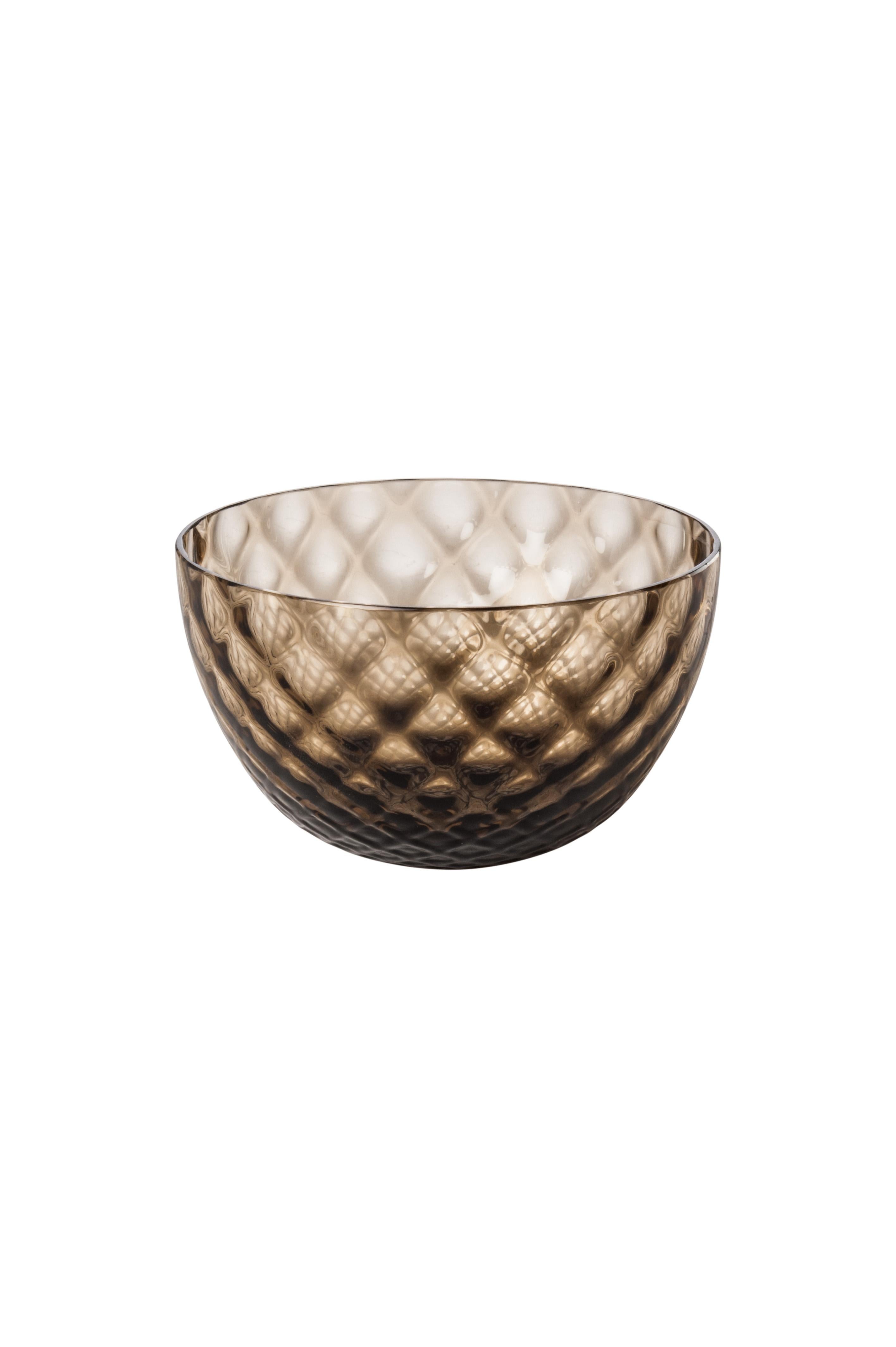 Venini glass bowl in grey with geometric textured surface. Perfect for indoor home decor as container, vide-poche or statement piece for any room. Also available in other colors on 1stdibs.

Dimensions: 12 cm diameter x 7 cm height.