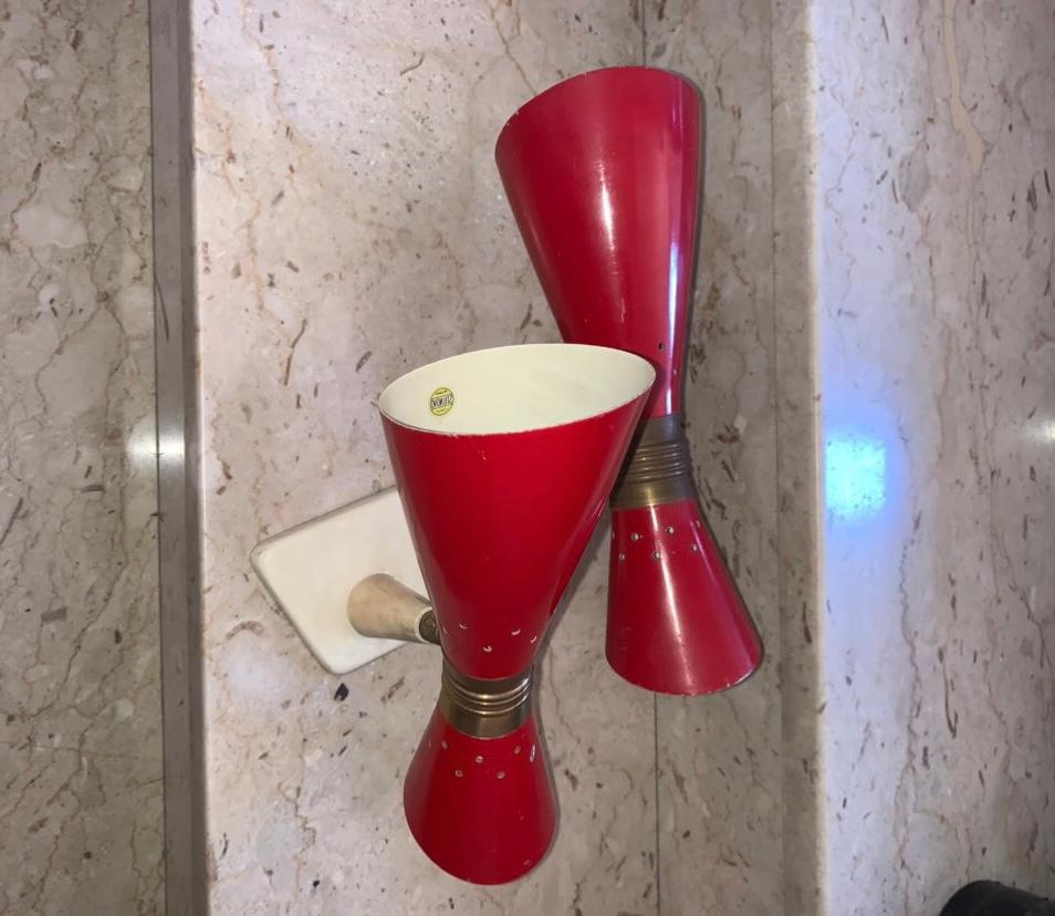 Pair of Stilnovo wall sconces styled by Gilardi & Barzaghi mid-century stamp In Good Condition For Sale In Palermo, IT