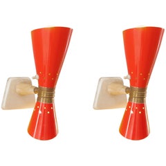 Pair of Stilnovo wall sconces styled by Gilardi & Barzaghi mid-century stamp