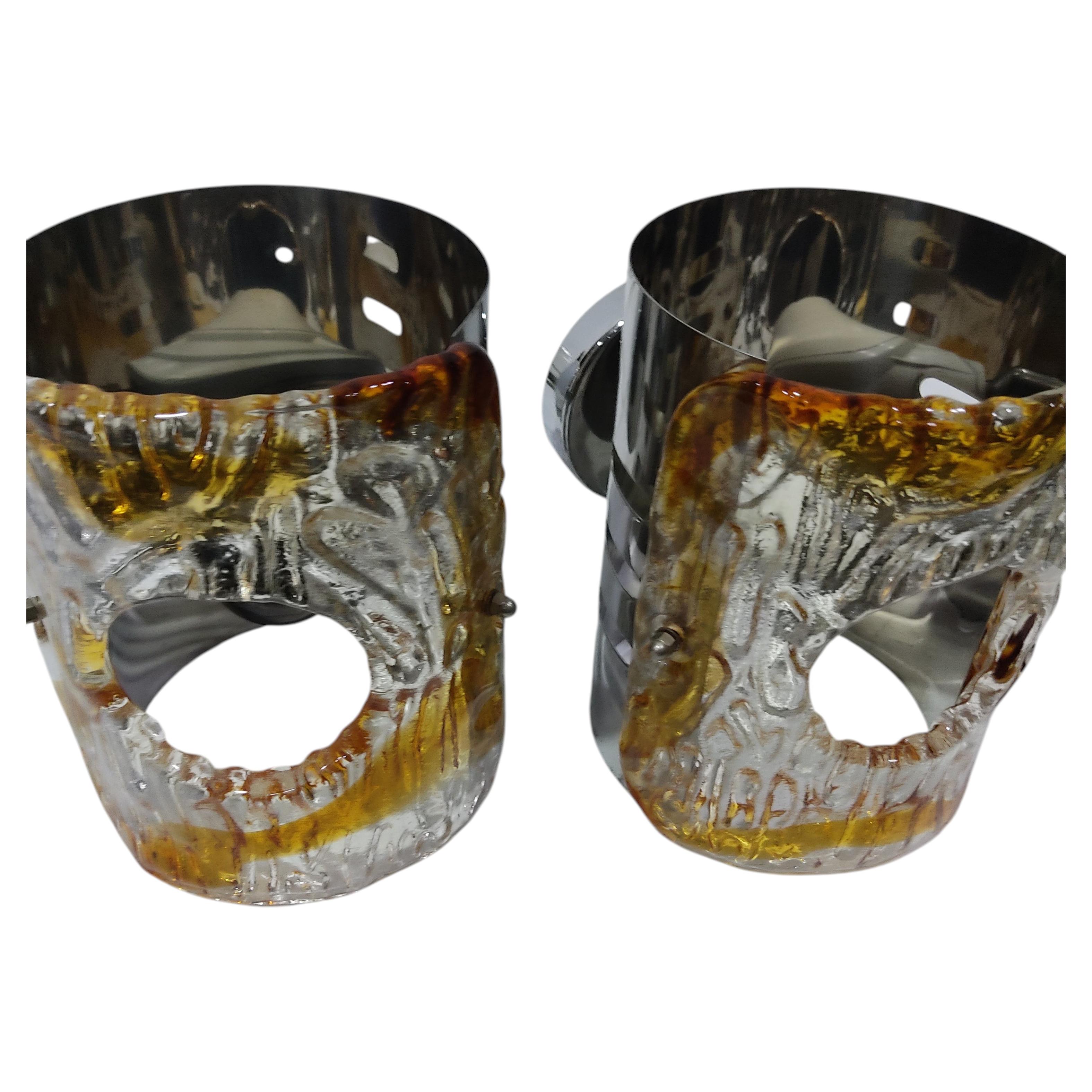 pair murano glass wall sconces 60s 70s For Sale