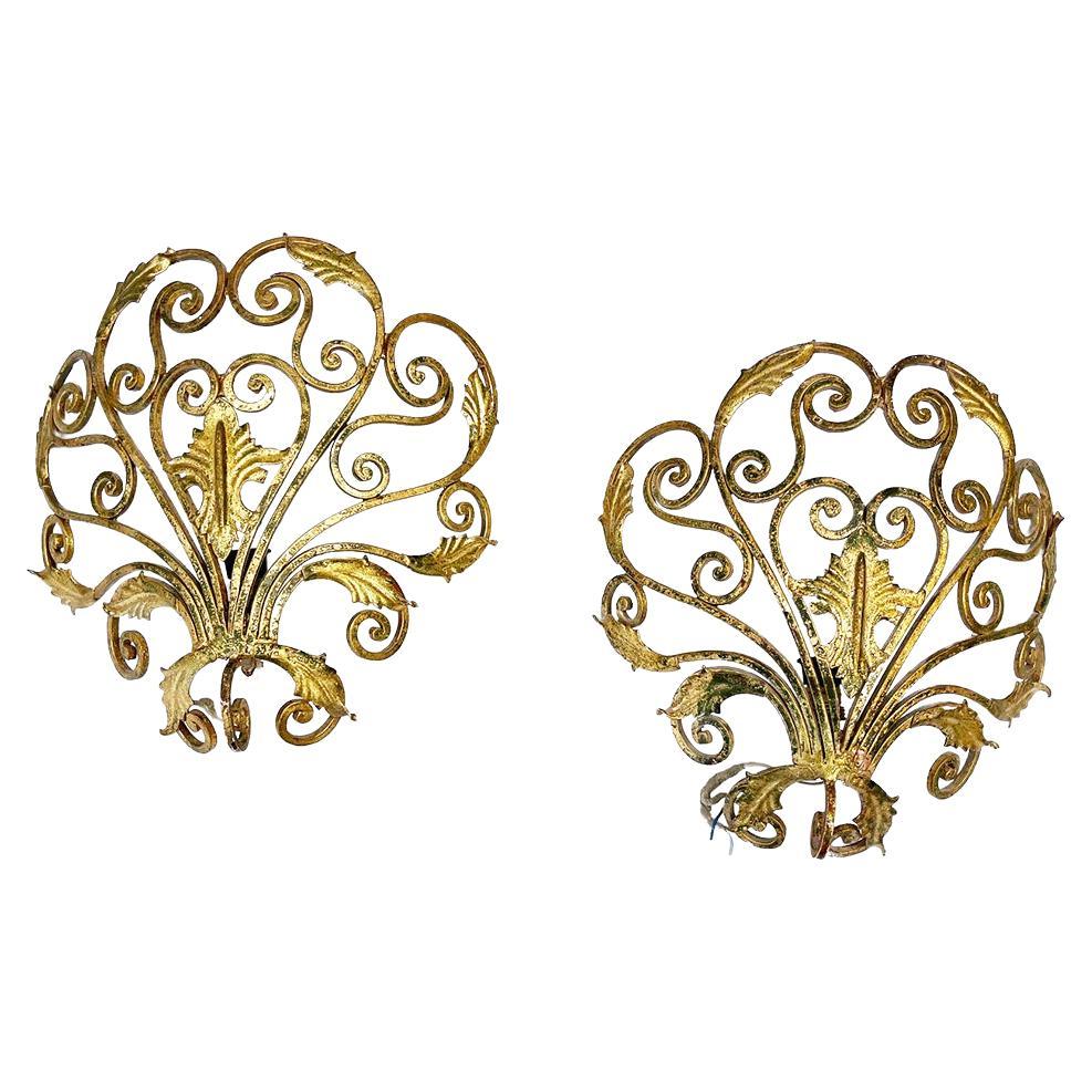 Pair of Attributed Gold Wrought Iron Appliques. Hills '50, Design' For Sale