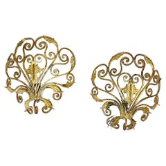 Vintage Pair of Attributed Gold Wrought Iron Appliques. Hills '50, Design'