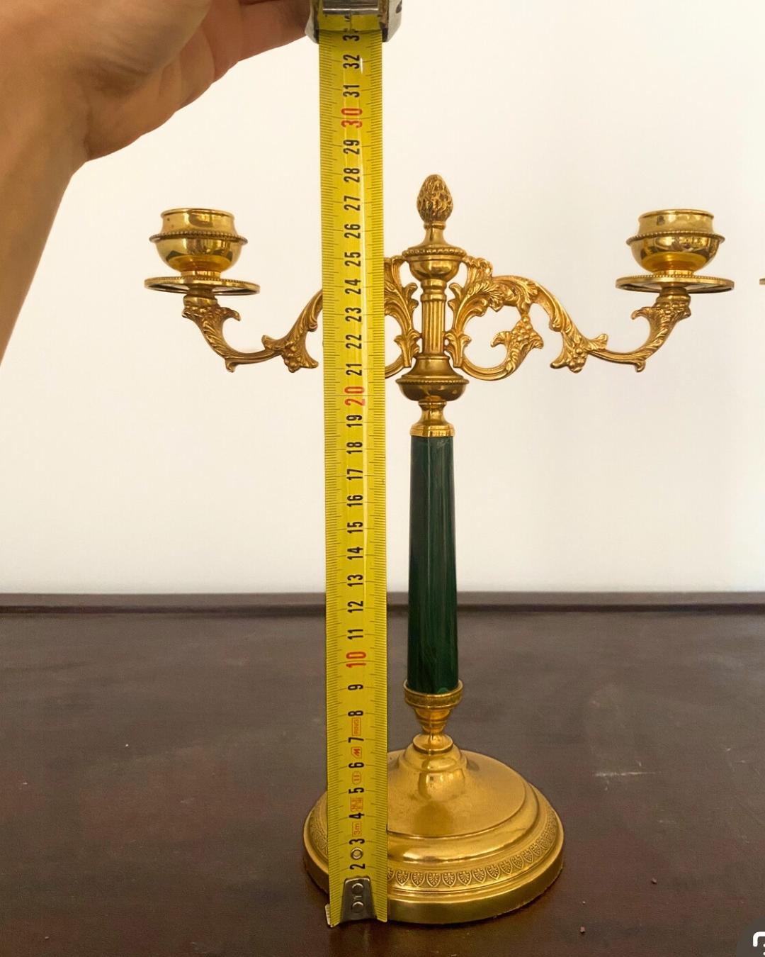 Coppia Candelabri antichi Italiani argento 800 massiccio e Malachite in vendita 5
