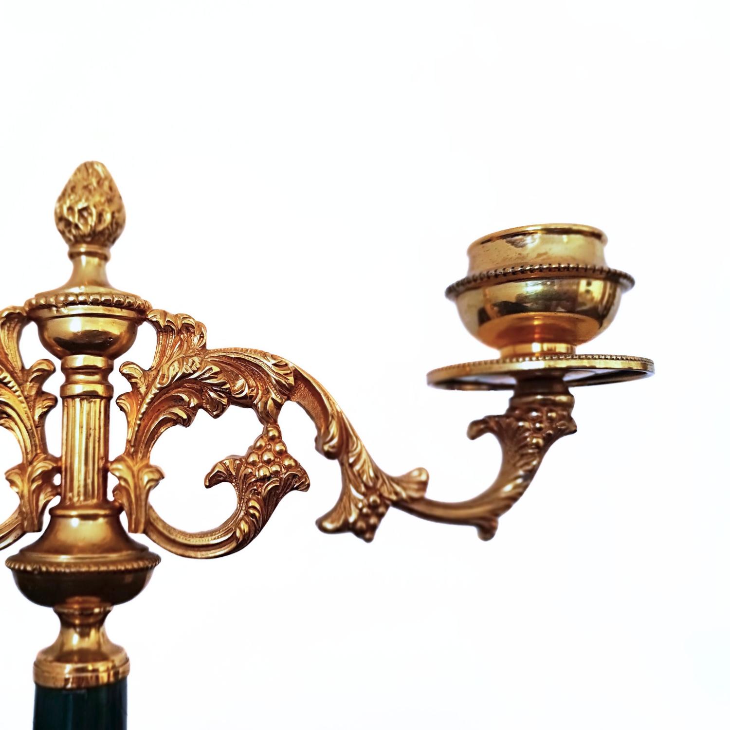 Coppia Candelabri antichi Italiani argento 800 massiccio e Malachite In condizioni buone in vendita a Roma, RM