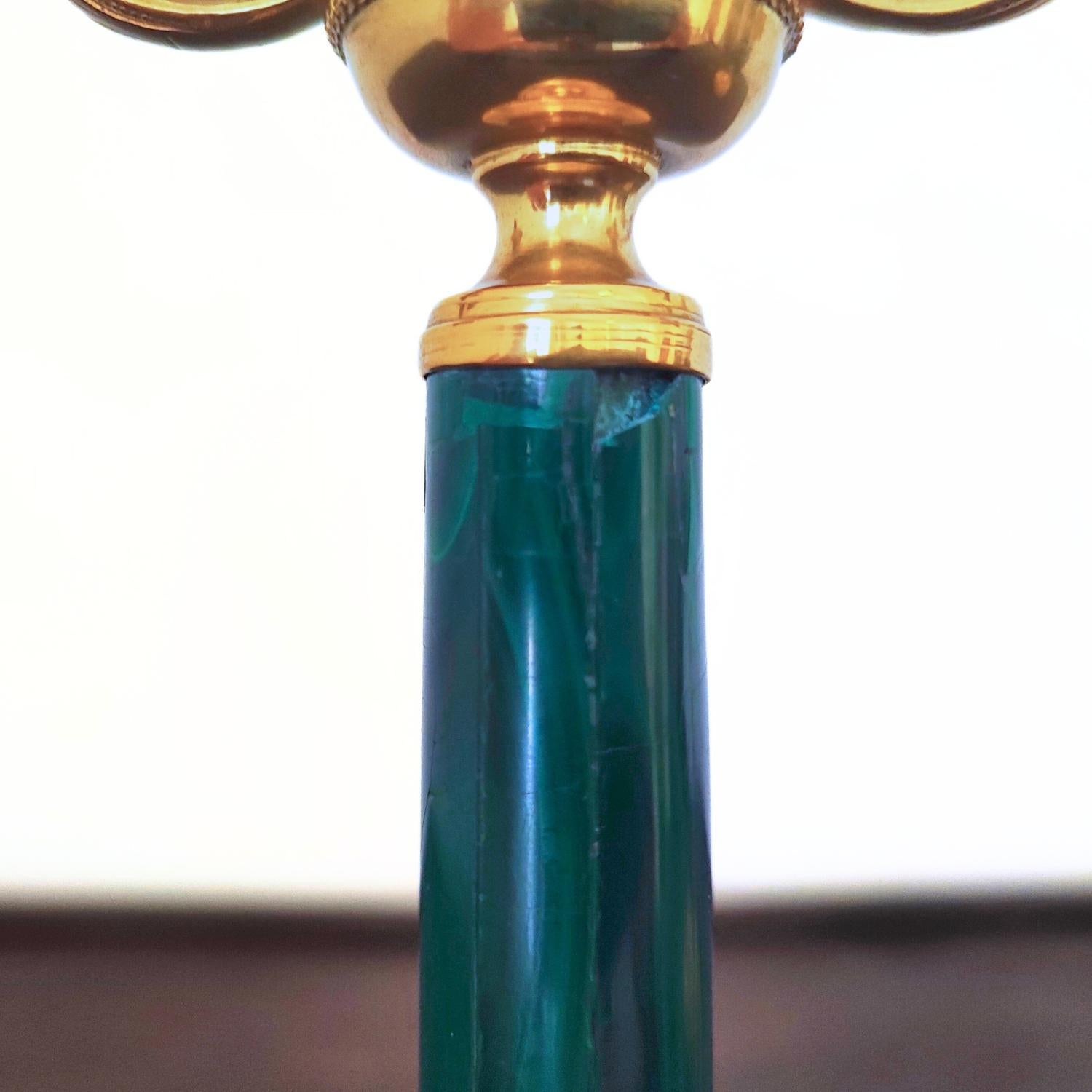 da uomo o donna Coppia Candelabri antichi Italiani argento 800 massiccio e Malachite in vendita