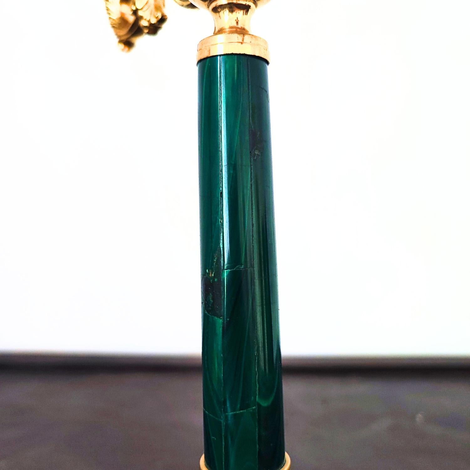 Coppia Candelabri antichi Italiani argento 800 massiccio e Malachite in vendita 2
