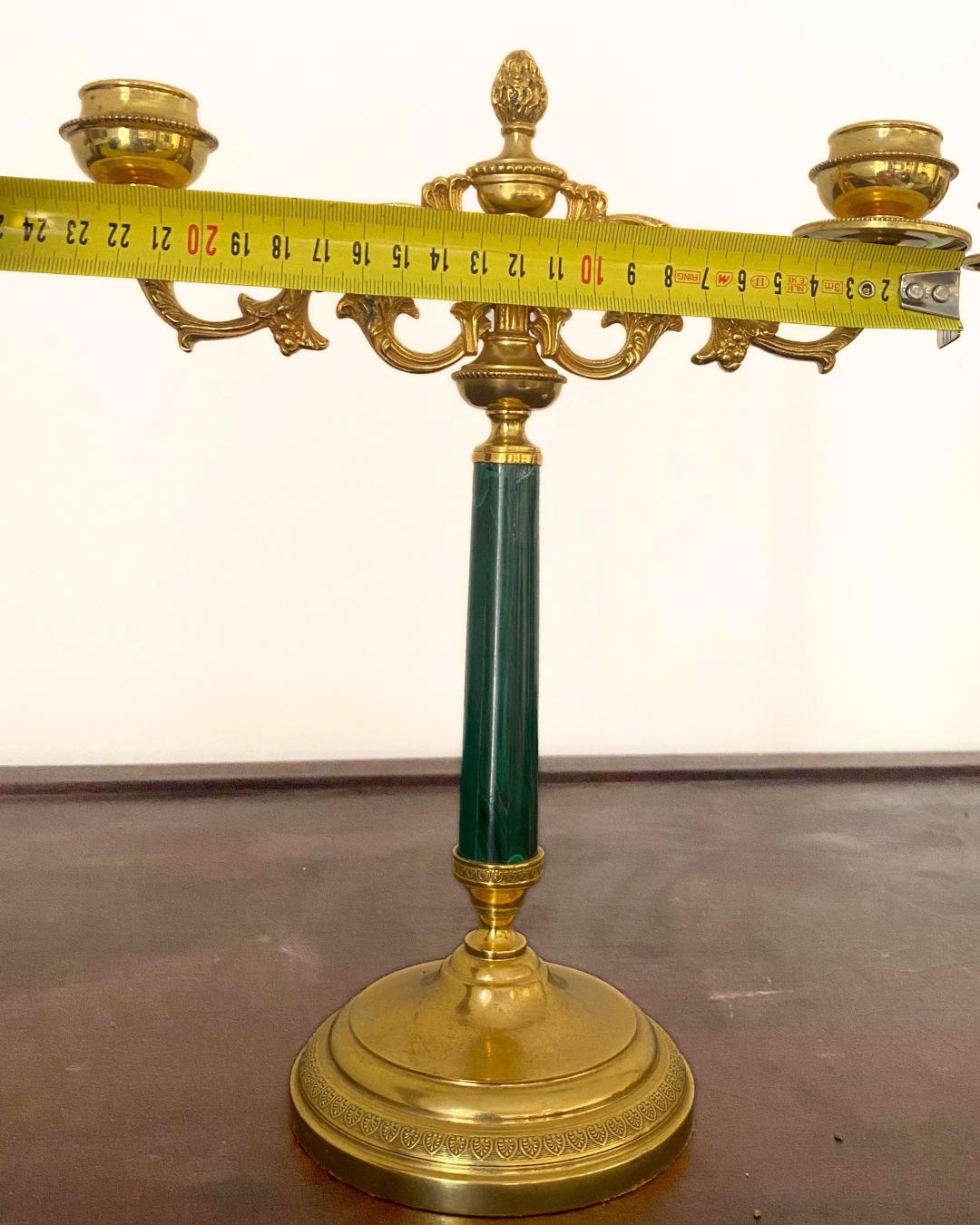 Coppia Candelabri antichi Italiani argento 800 massiccio e Malachite in vendita 4