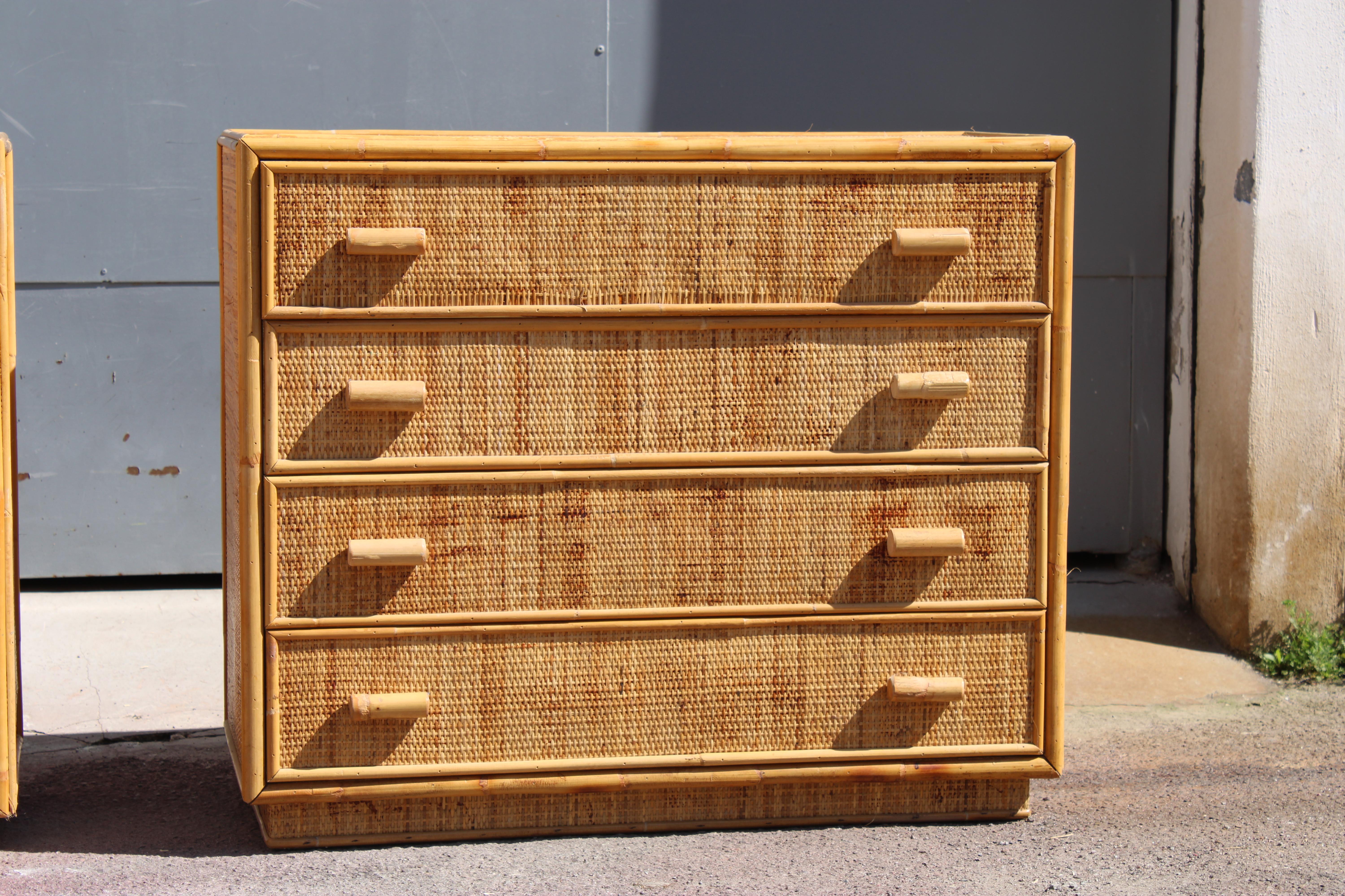 Mid-Century moderno Coppia Cassettiere in Bambù Italia 1950 in vendita