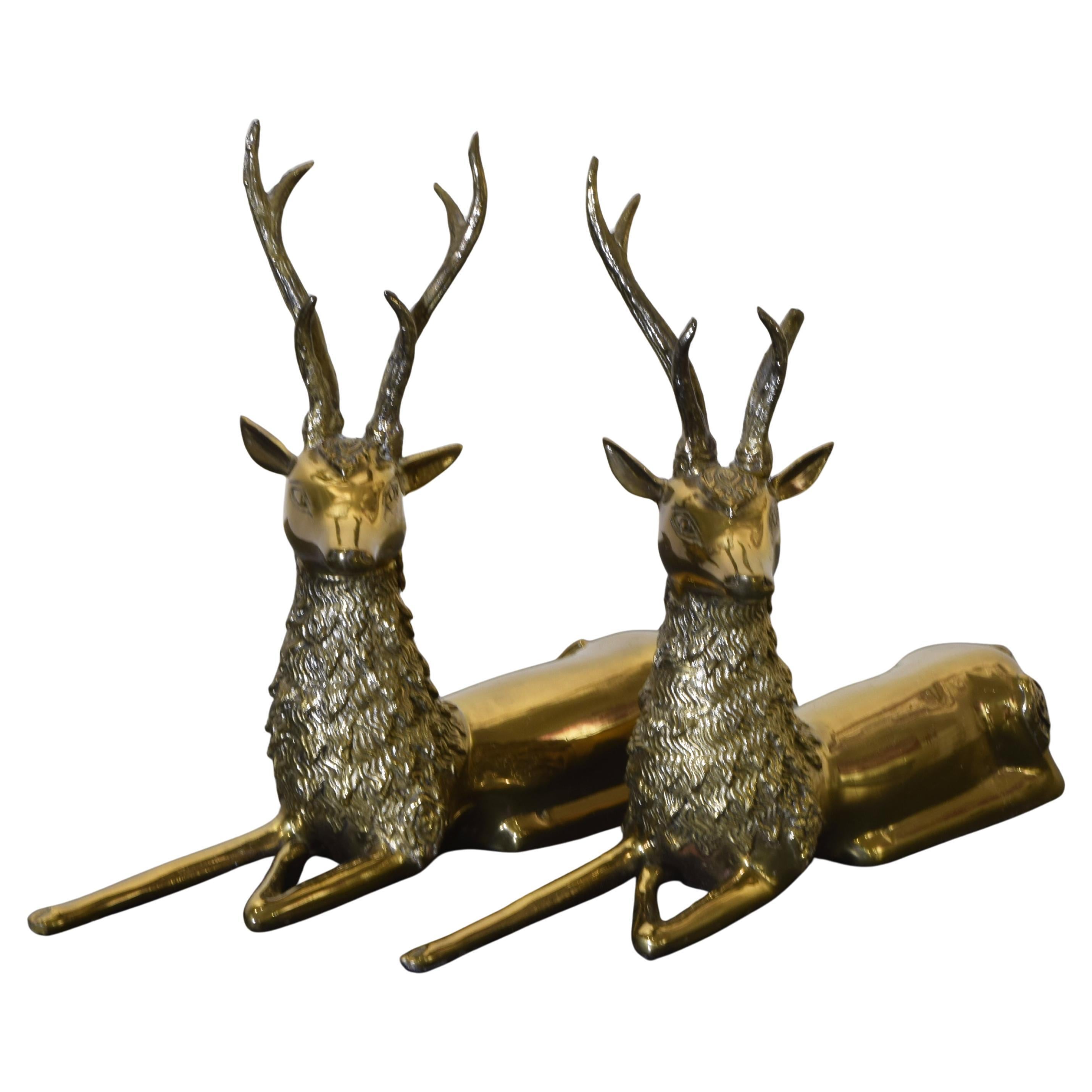 Pair of brass deer 1970s For Sale