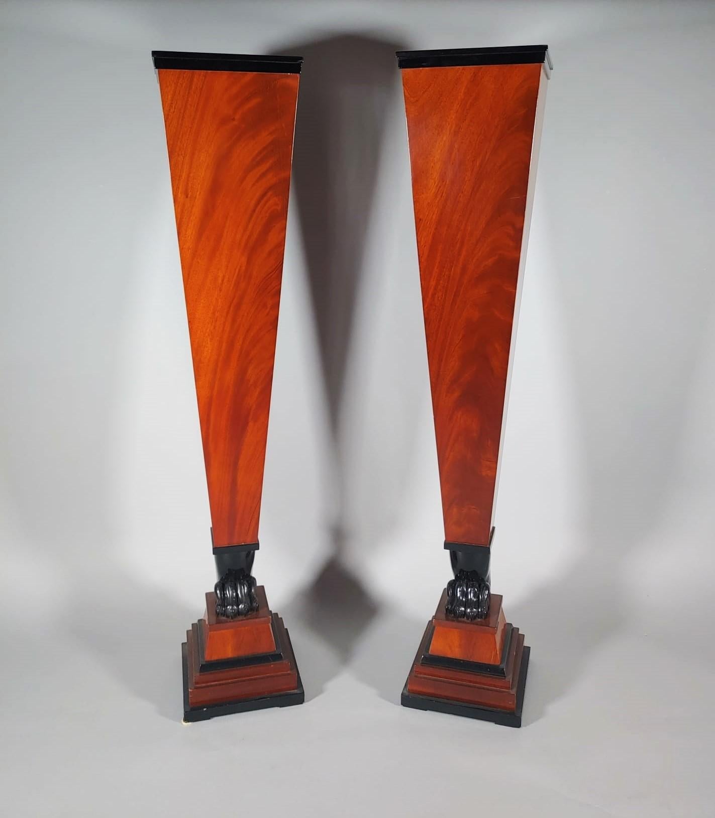 Ebonized Pair of Austrian veneered columns with lion's paw Biedermeier circa1840s For Sale