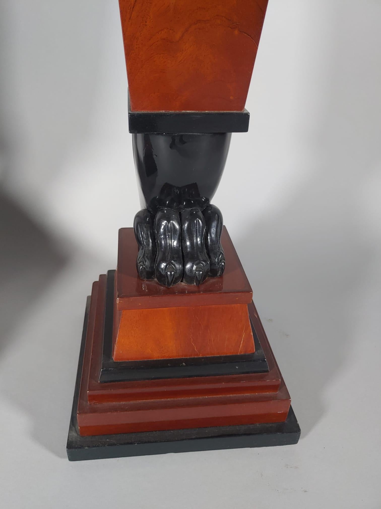 Mahogany Pair of Austrian veneered columns with lion's paw Biedermeier circa1840s For Sale