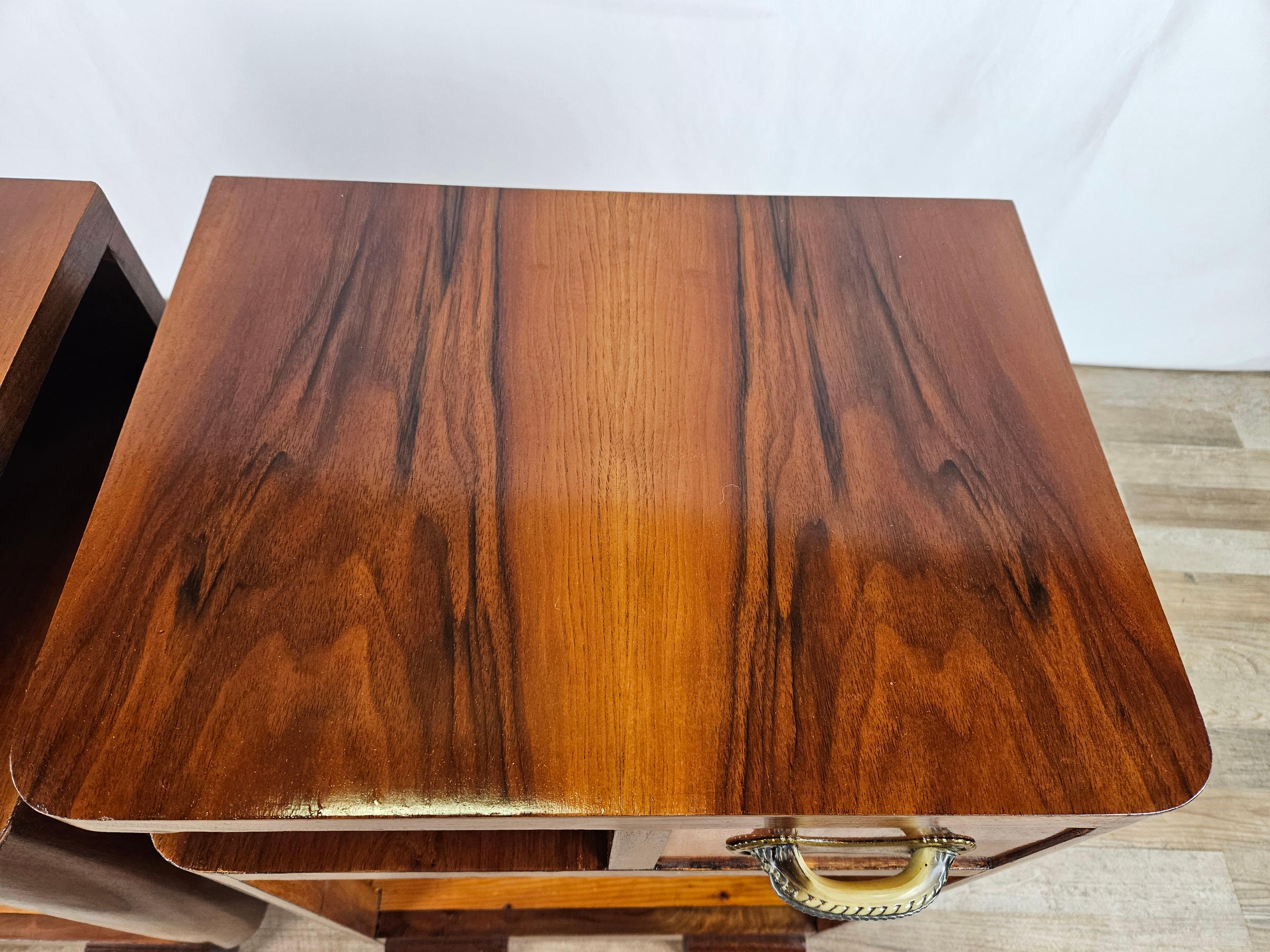 Mahogany Pair of Art Deco bedside tables open space 1940s For Sale