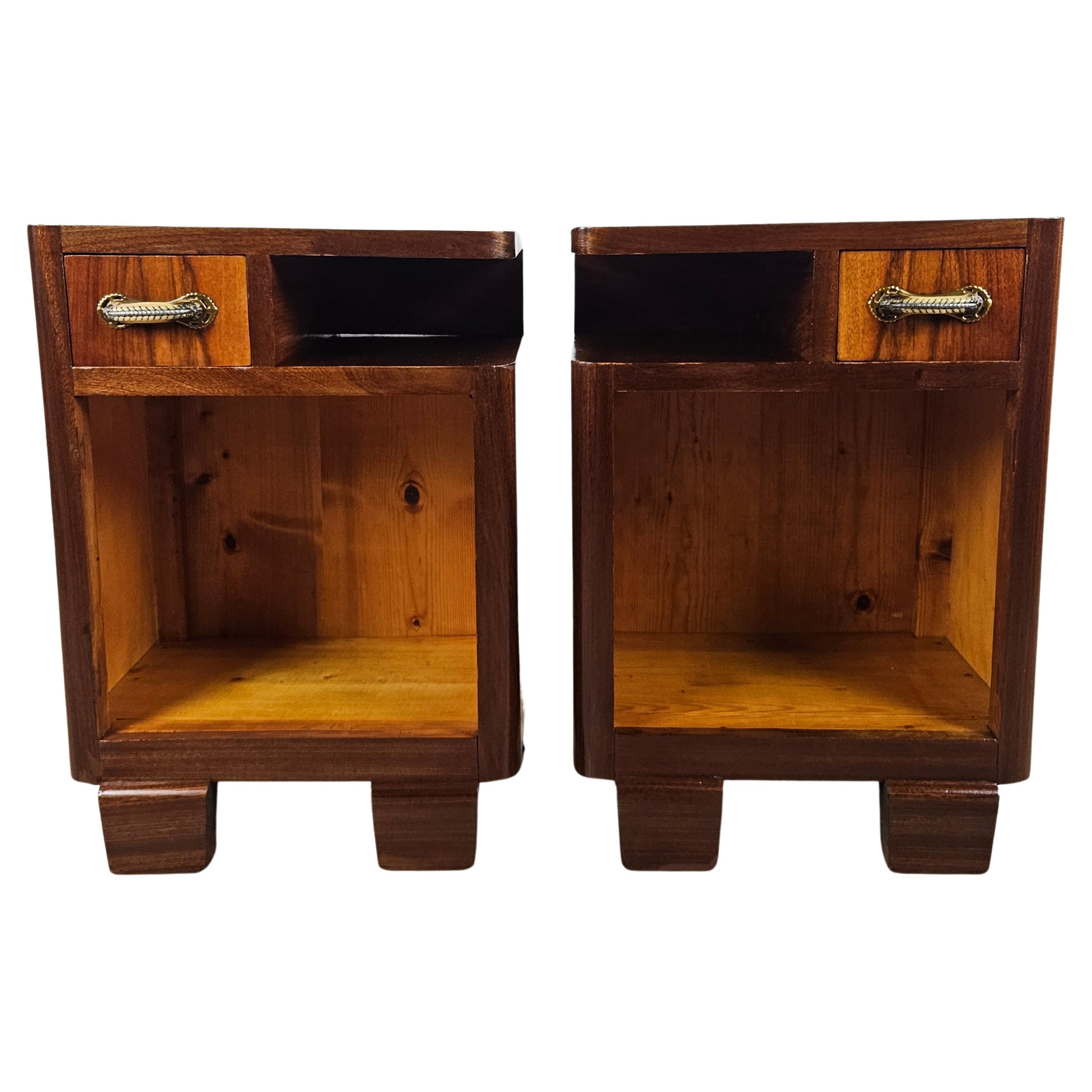 Pair of Art Deco bedside tables open space 1940s For Sale