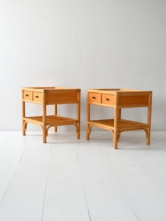 Pair of DUX nightstands made of bamboo and woven rattan