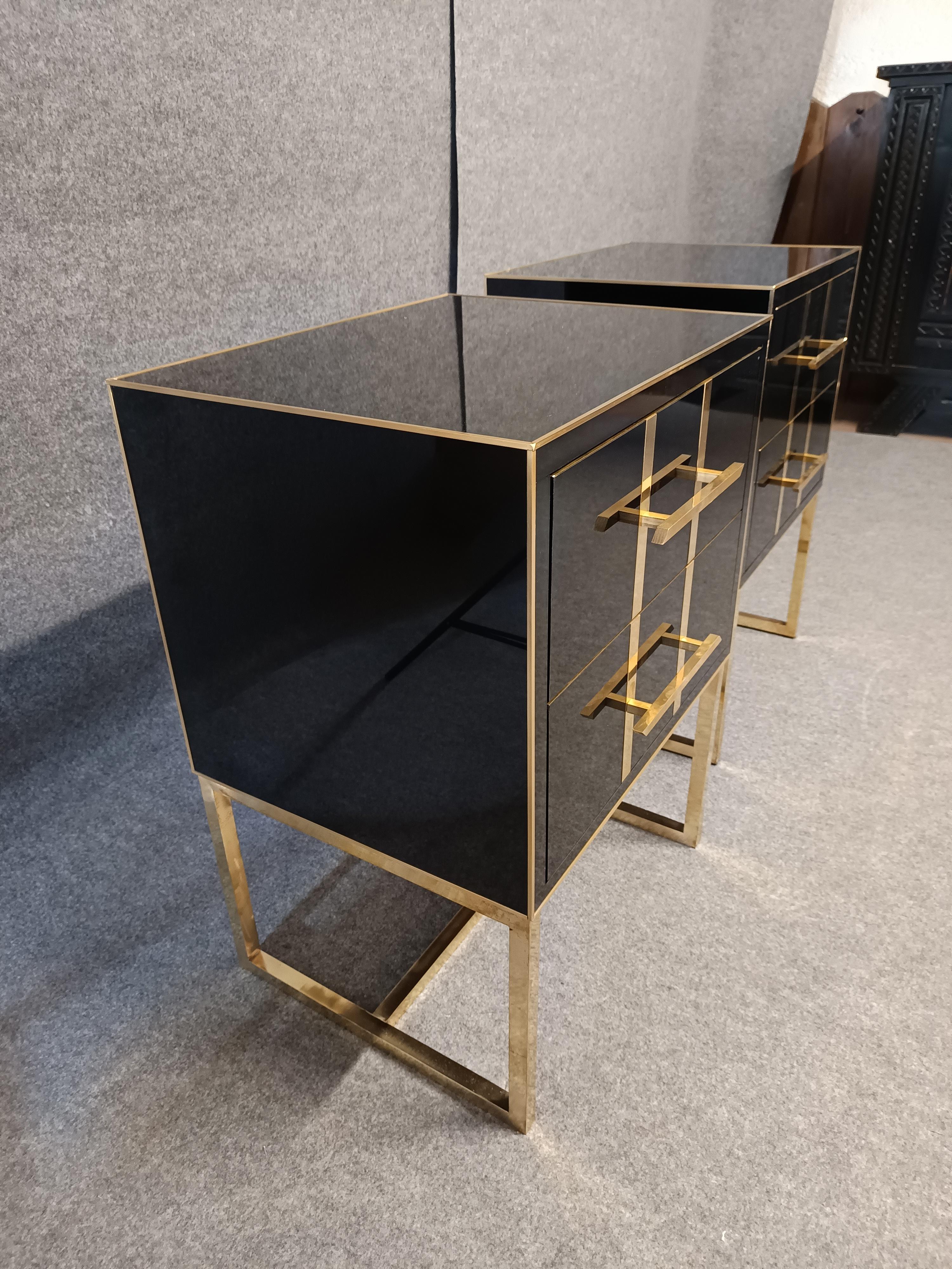 black glass side tables 2 drawers designer justfurnituress in vendita 3