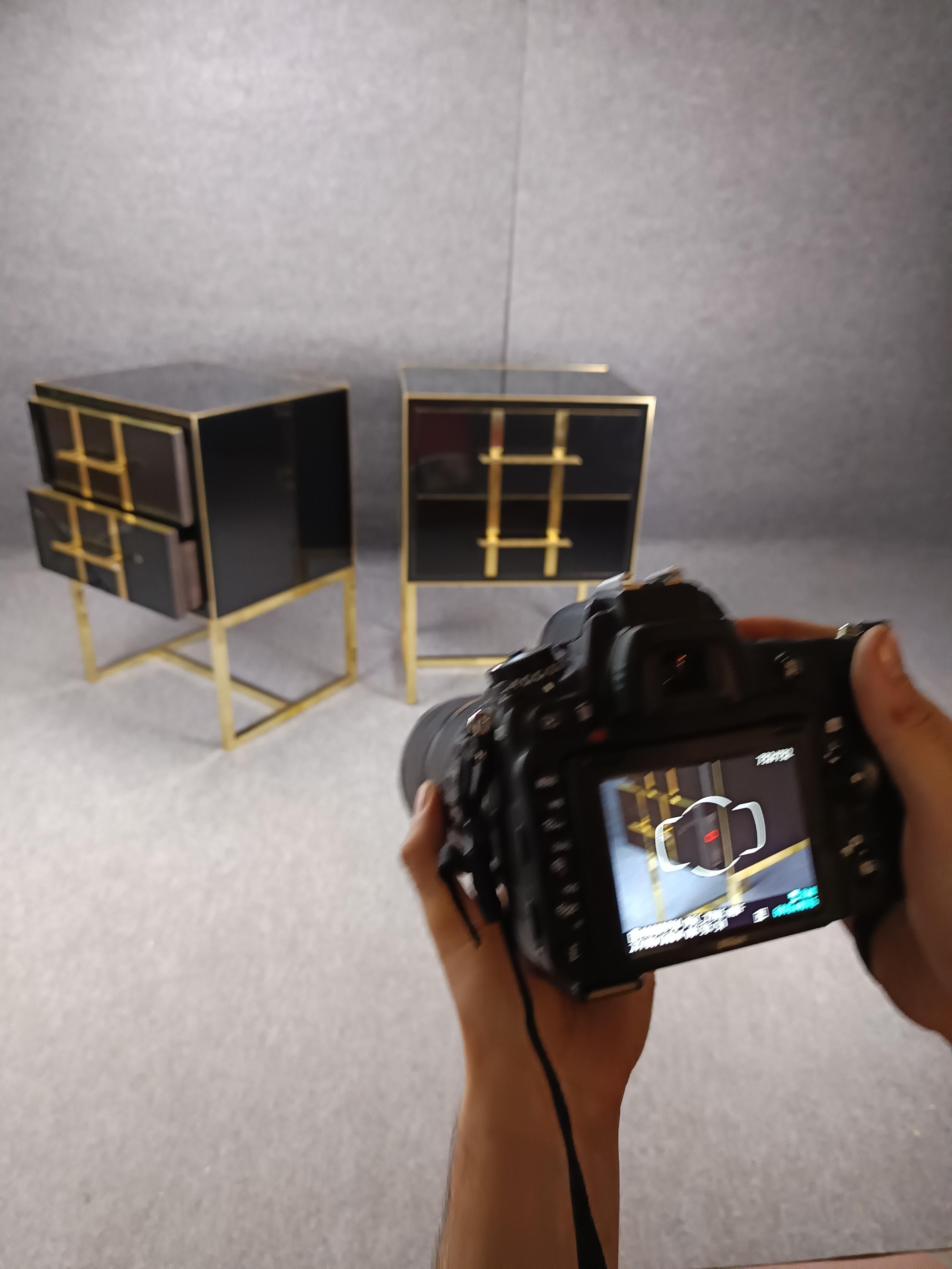Moderno black glass side tables 2 drawers designer justfurnituress in vendita