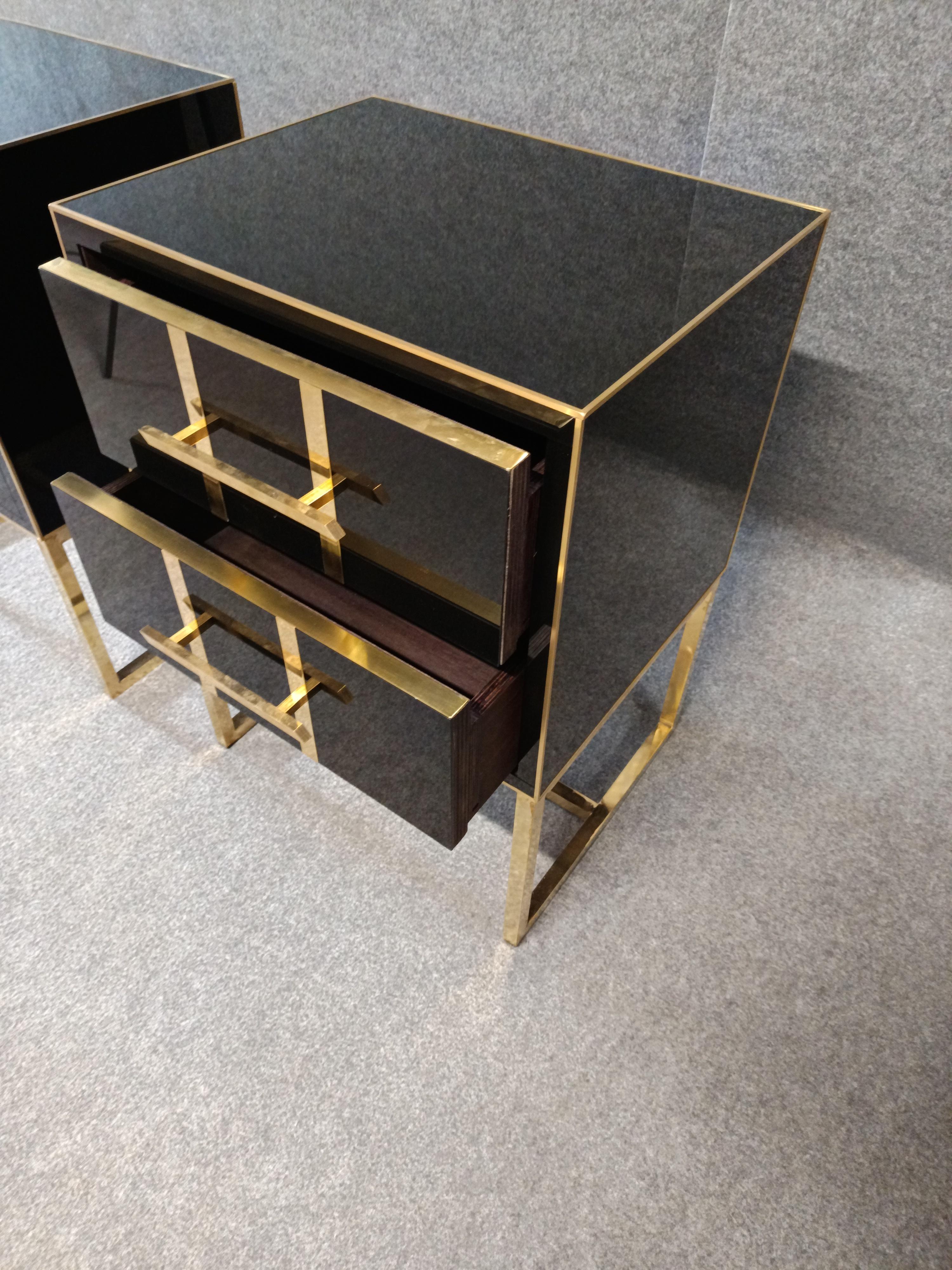Periodo contemporaneo black glass side tables 2 drawers designer justfurnituress in vendita