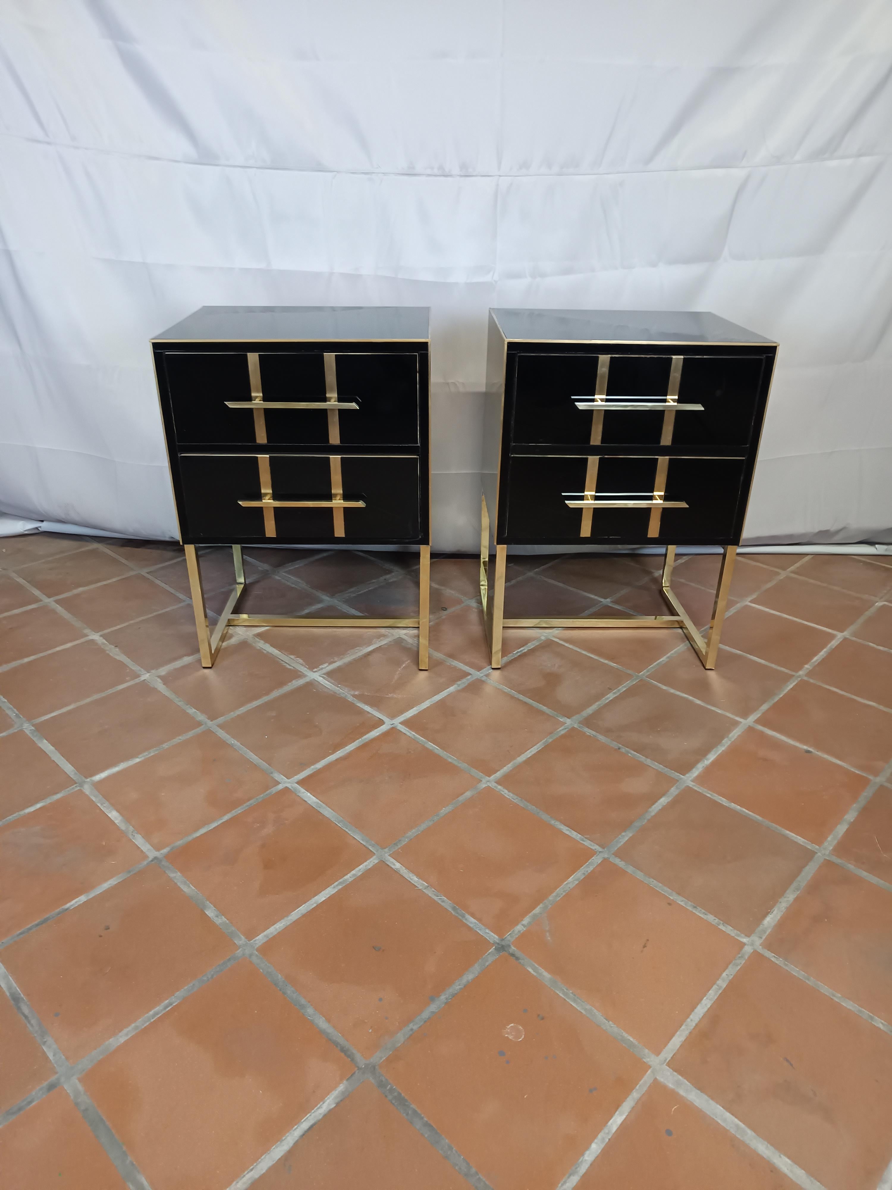Brass  coppia comodini in wood , colore nero stile anni cinquanta  For Sale