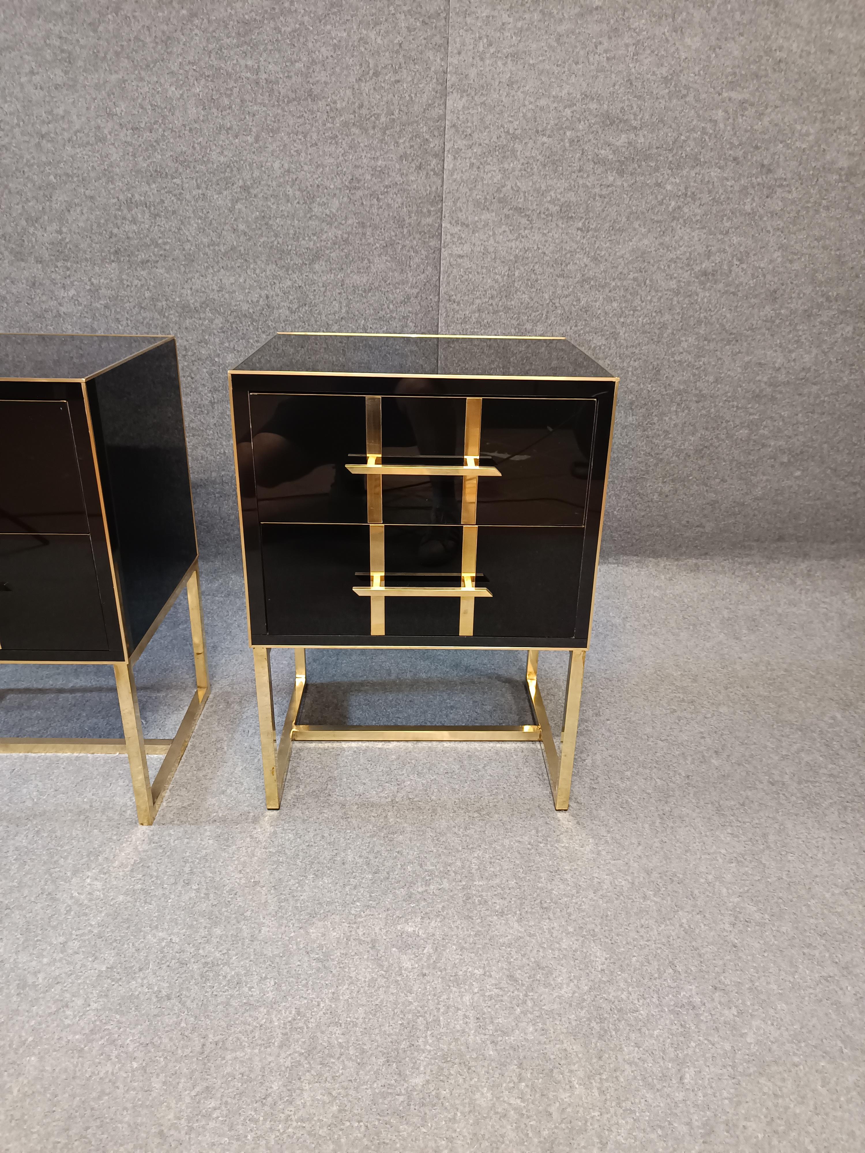 Ottone black glass side tables 2 drawers designer justfurnituress in vendita