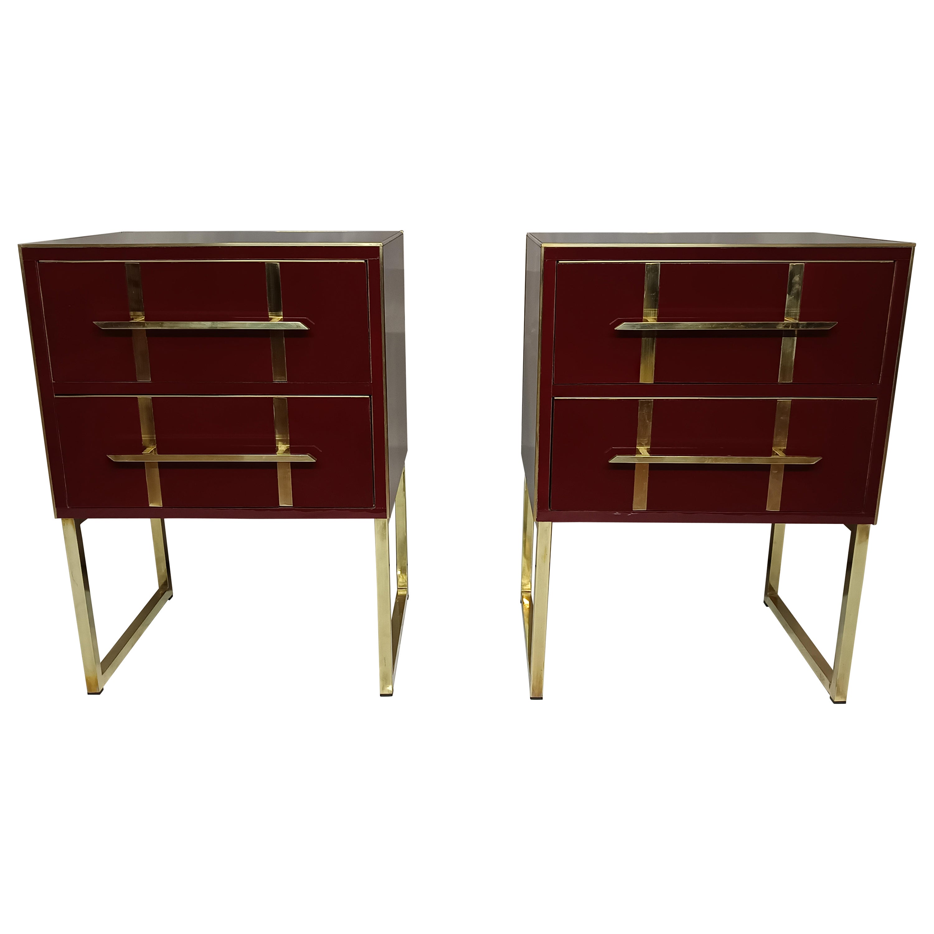 coppia comodini in wood , rosso Cartier stile anni cinquanta For Sale
